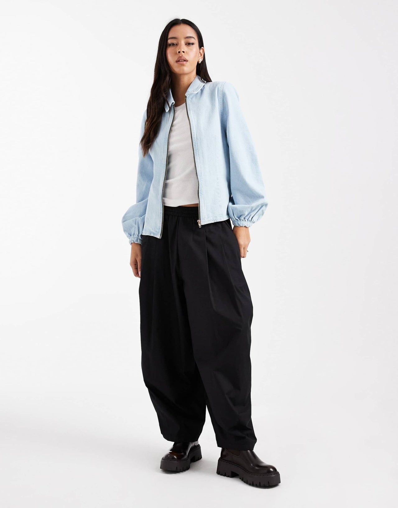 ASOS DESIGN denim dress with puff sleeves in indigo - ASOS Sample Sale