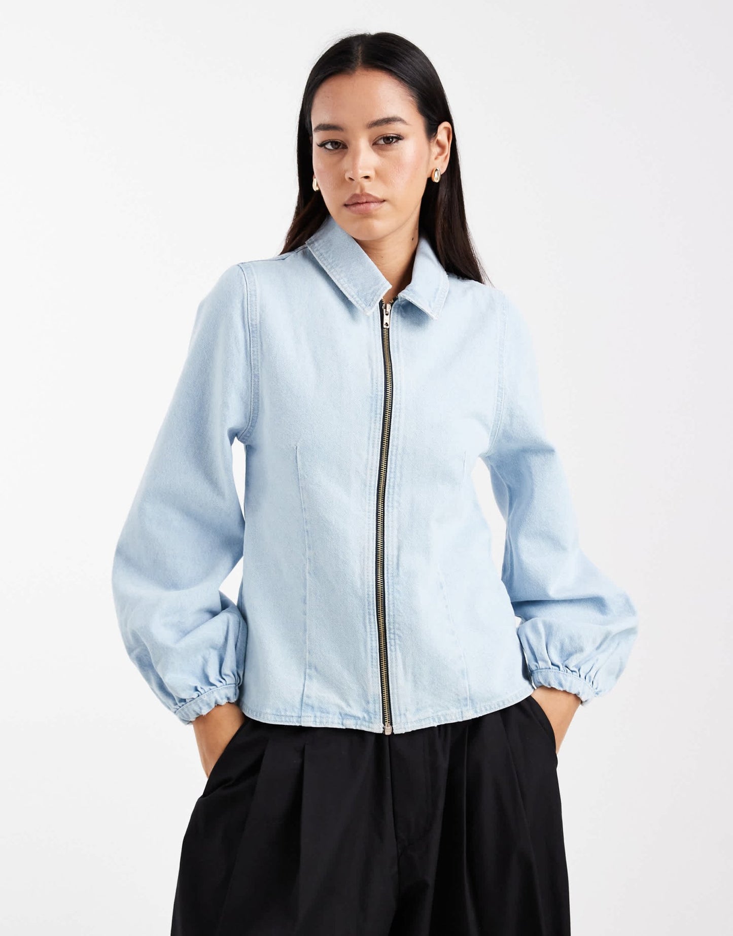 ASOS DESIGN denim dress with puff sleeves in indigo - ASOS Sample Sale