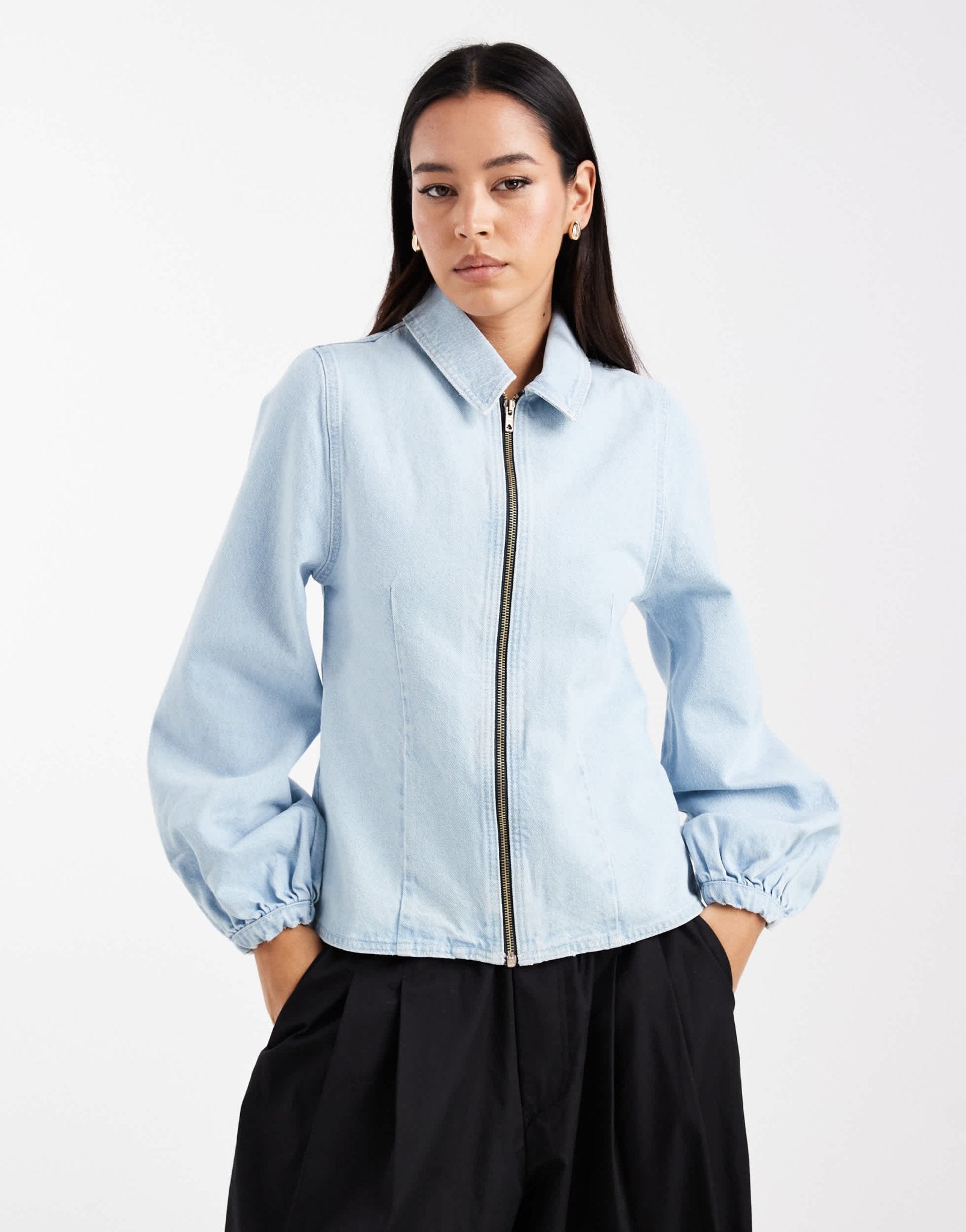 ASOS DESIGN denim dress with puff sleeves in indigo - ASOS Sample Sale