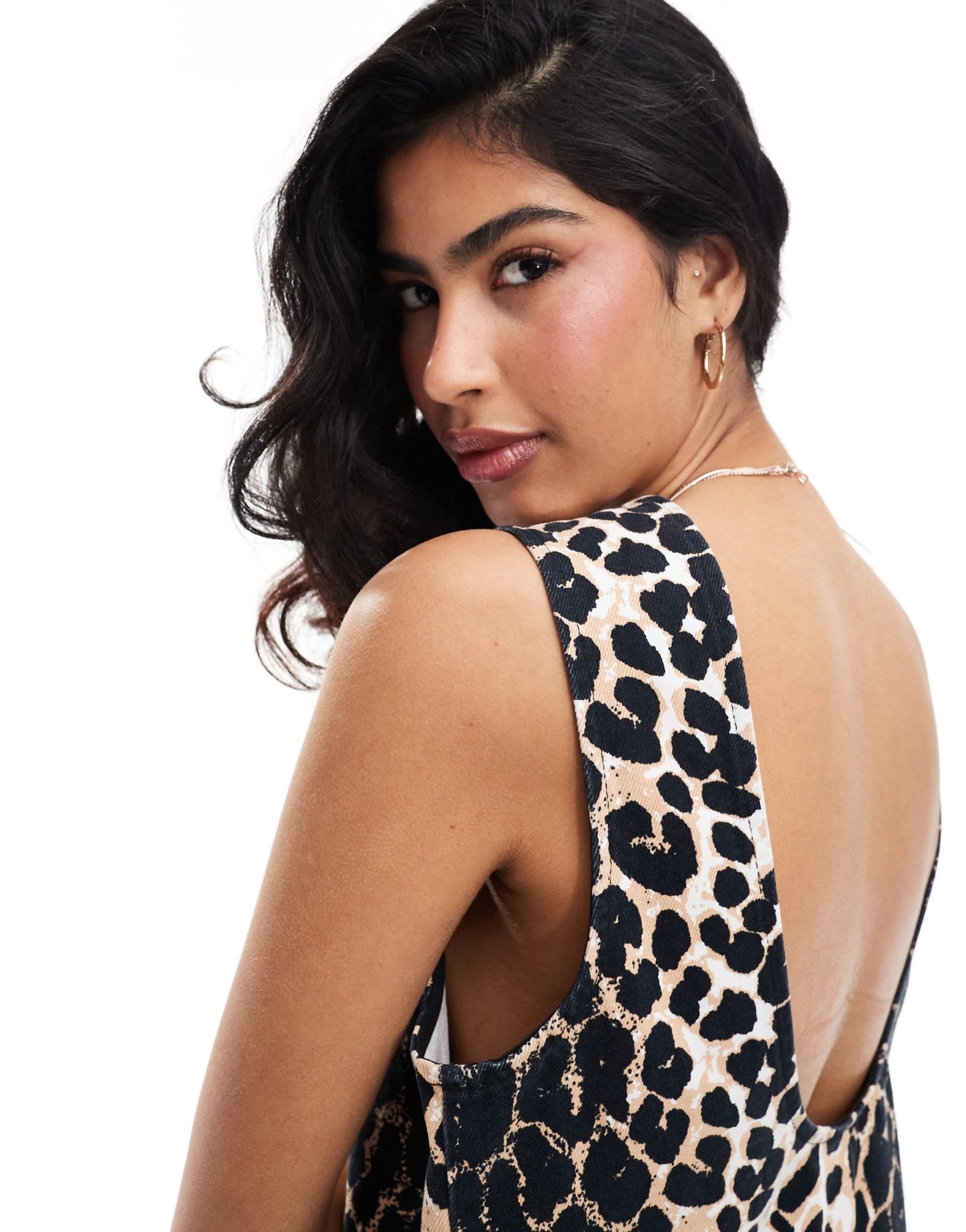 ASOS DESIGN denim dropwaist mini dress in leopard - ASOS Sample Sale
