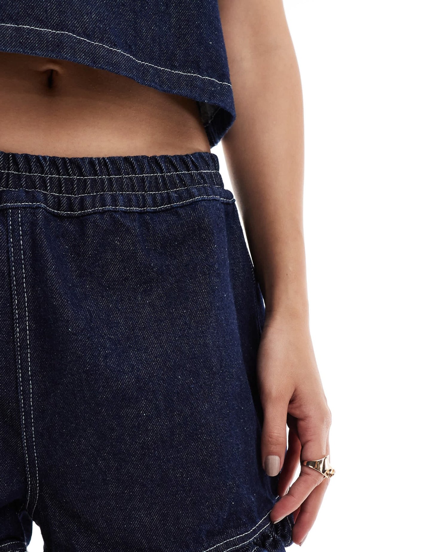 ASOS DESIGN denim frill shorts in indigo - ASOS Sample Sale