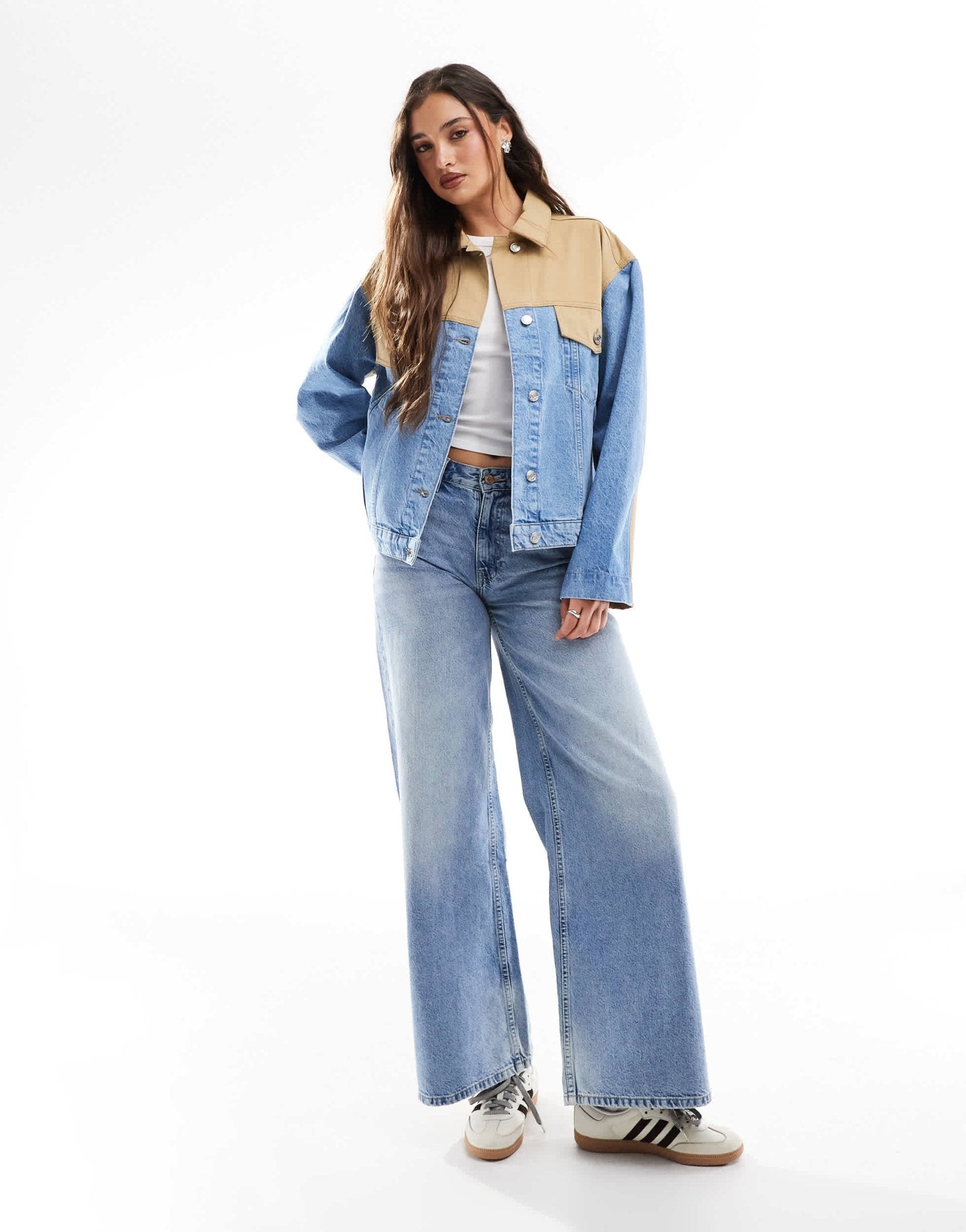ASOS DESIGN denim hybrid western jacket in midwash blue - ASOS Sample Sale