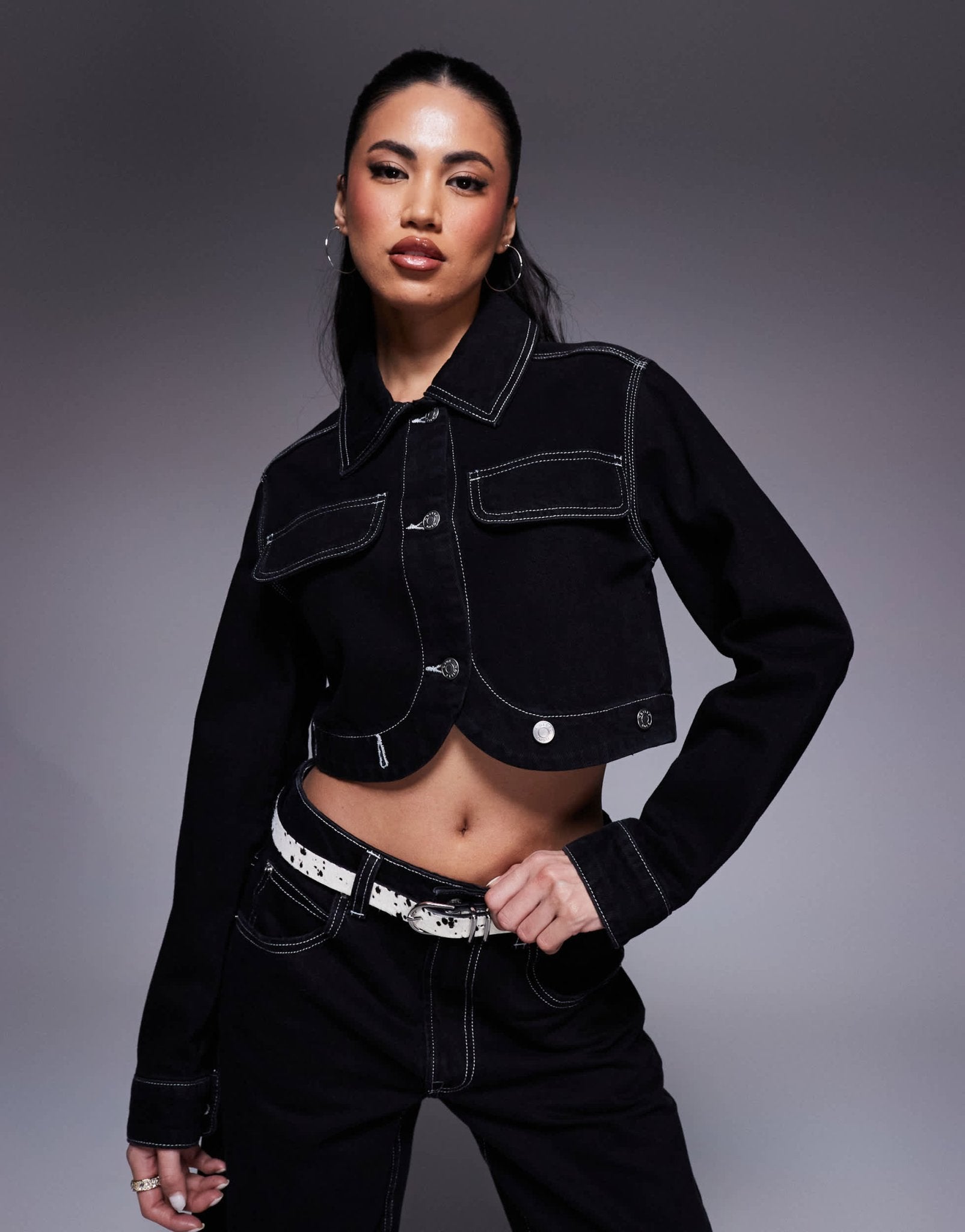 ASOS DESIGN denim jacket with contrast stitch in black - ASOS Sample Sale