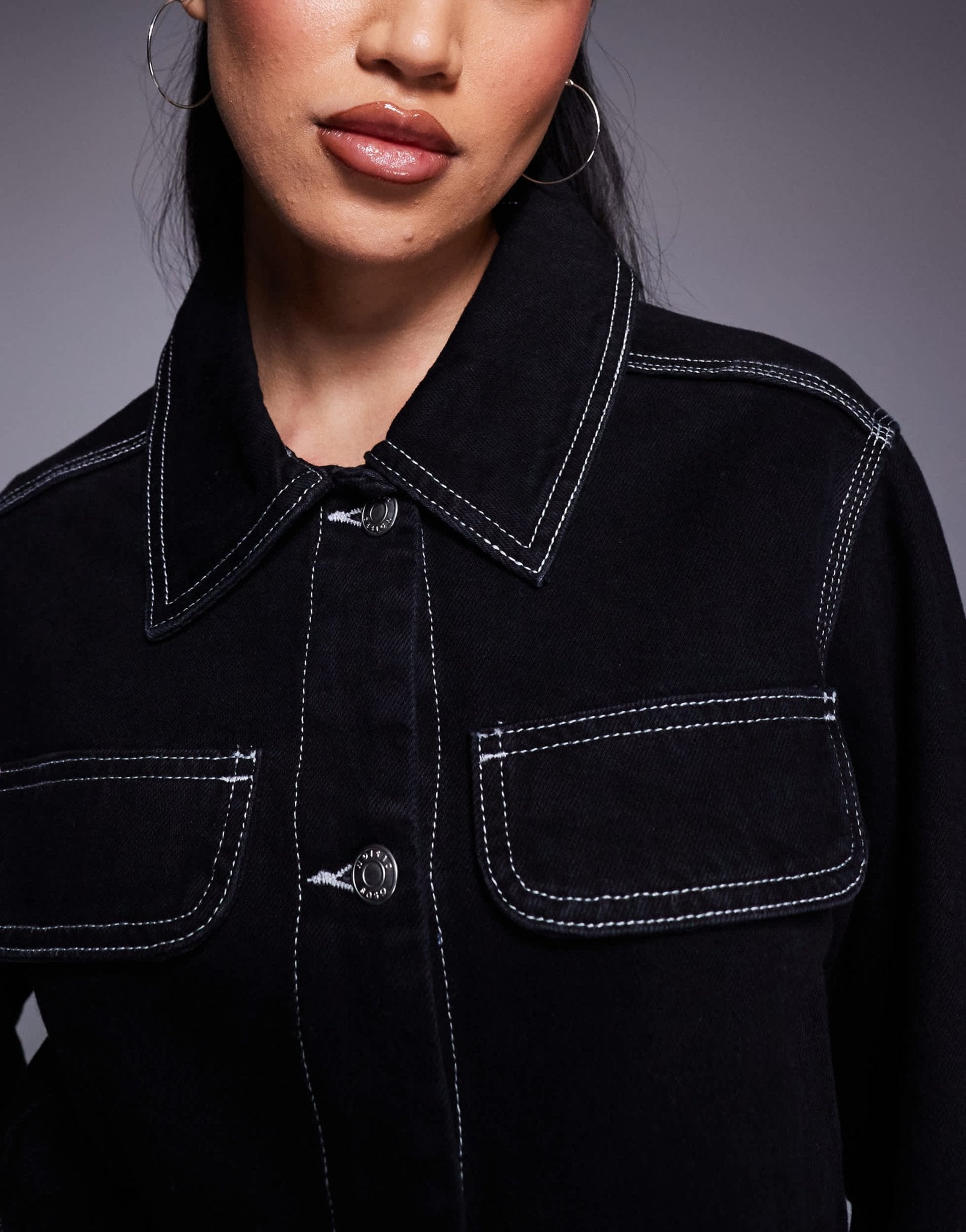 ASOS DESIGN denim jacket with contrast stitch in black - ASOS Sample Sale