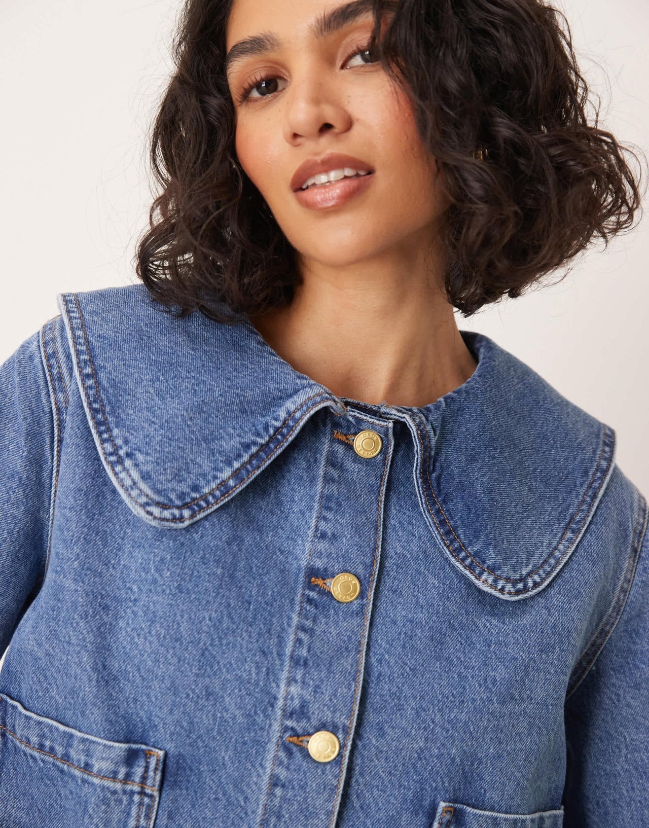ASOS DESIGN denim jacket with round collar in mid blue co - ord - ASOS Sample Sale