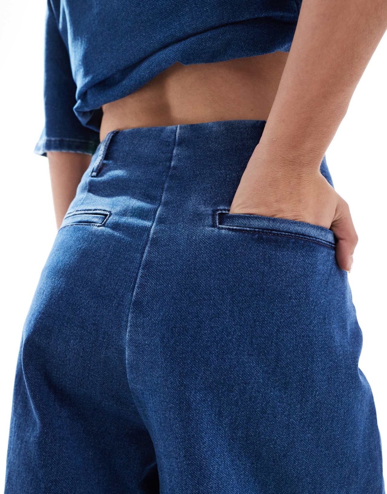 ASOS DESIGN denim jersey barrel wide leg jeans in mid blue - ASOS Sample Sale