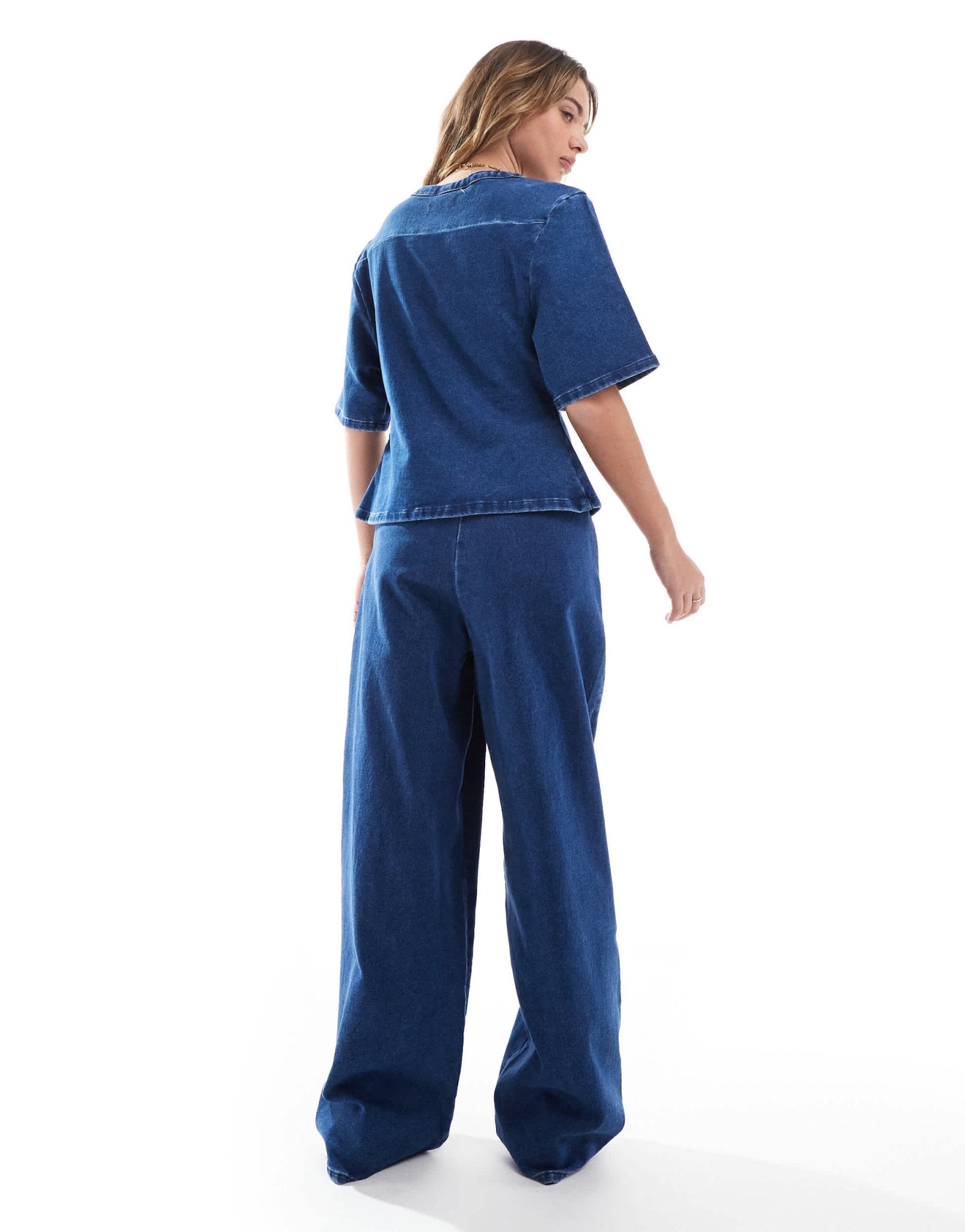 ASOS DESIGN denim jersey barrel wide leg jeans in mid blue - ASOS Sample Sale