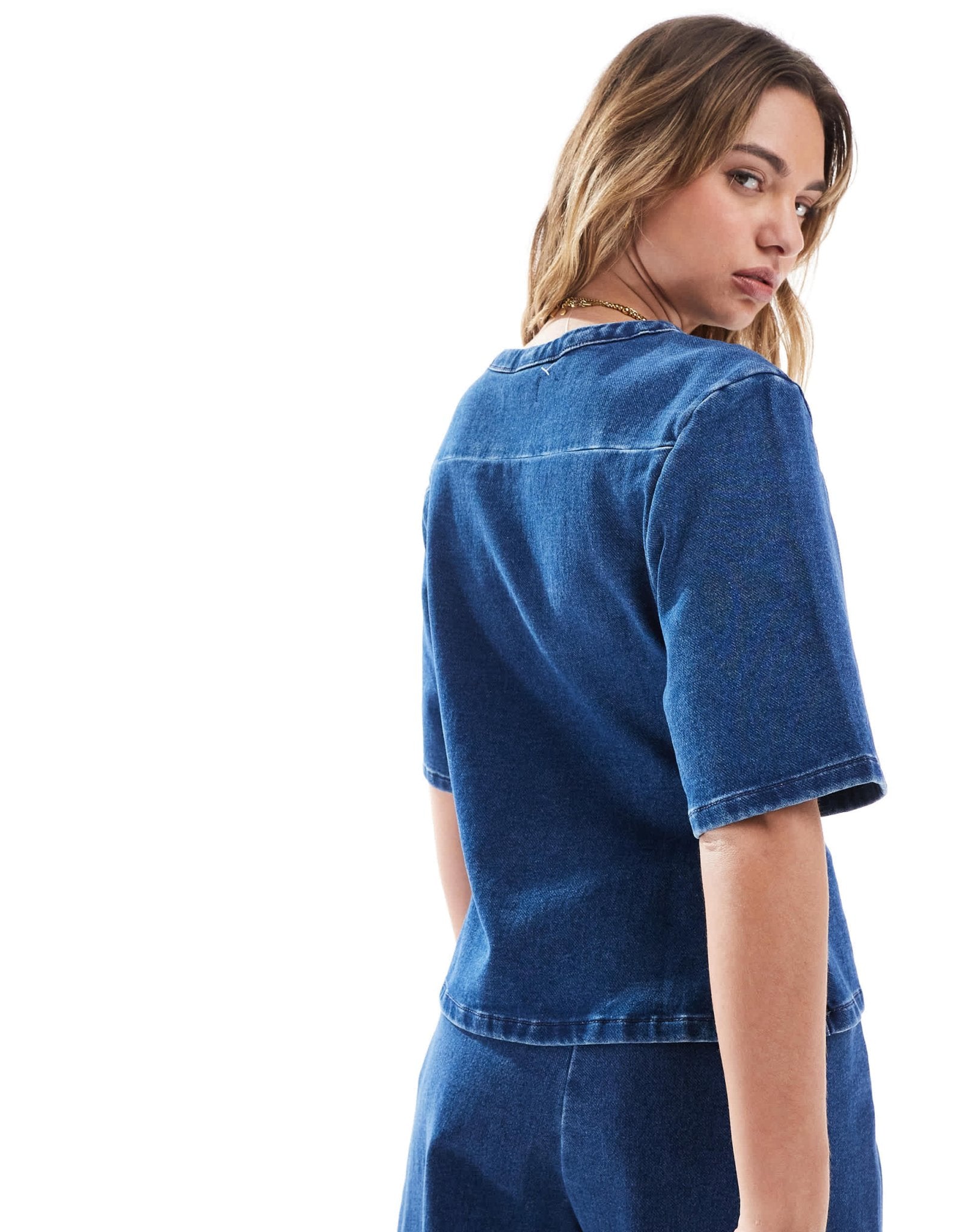 ASOS DESIGN denim jersey premium t-shirt in midwash blue - ASOS Sample Sale