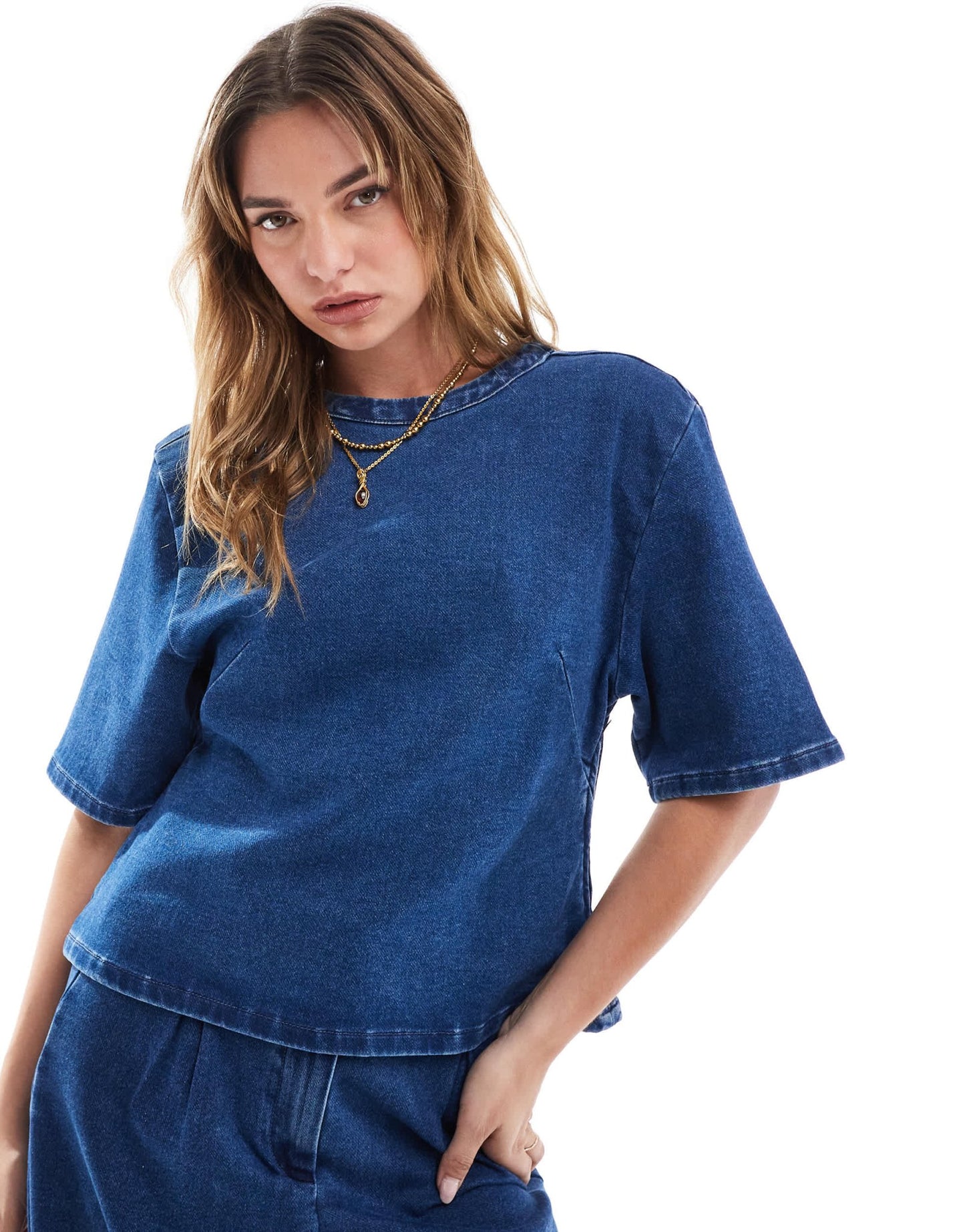 ASOS DESIGN denim jersey premium t-shirt in midwash blue - ASOS Sample Sale