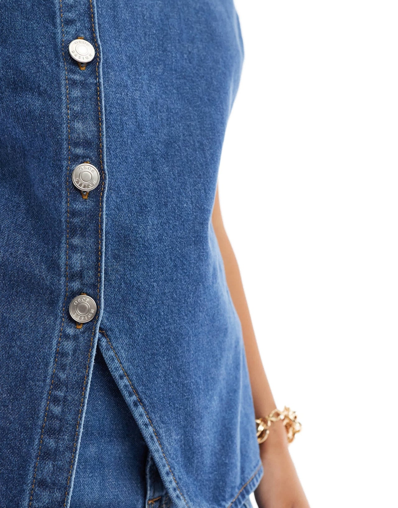 ASOS DESIGN denim long line asymmetric waistcoat in mid blue - ASOS Sample Sale