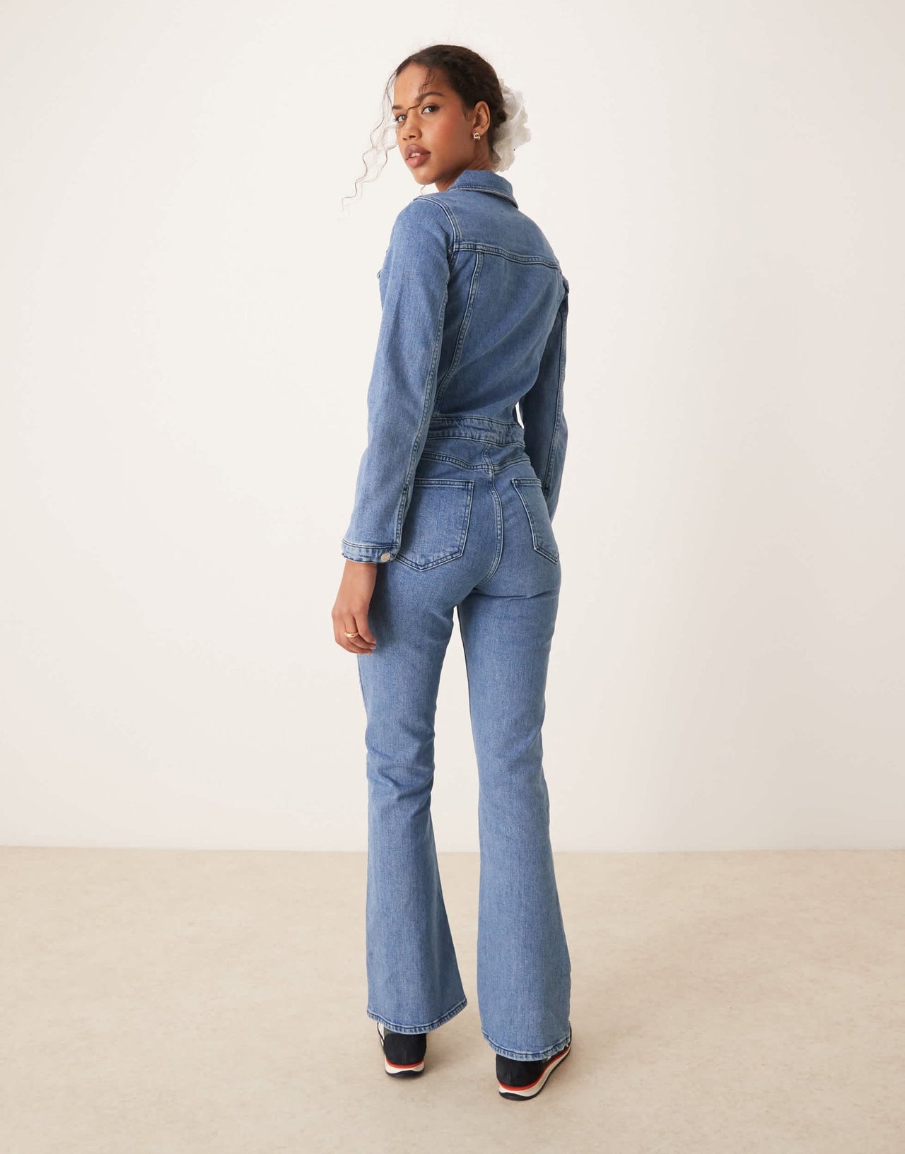ASOS DESIGN denim long sleeve jumpsuit in mid blue - ASOS Sample Sale