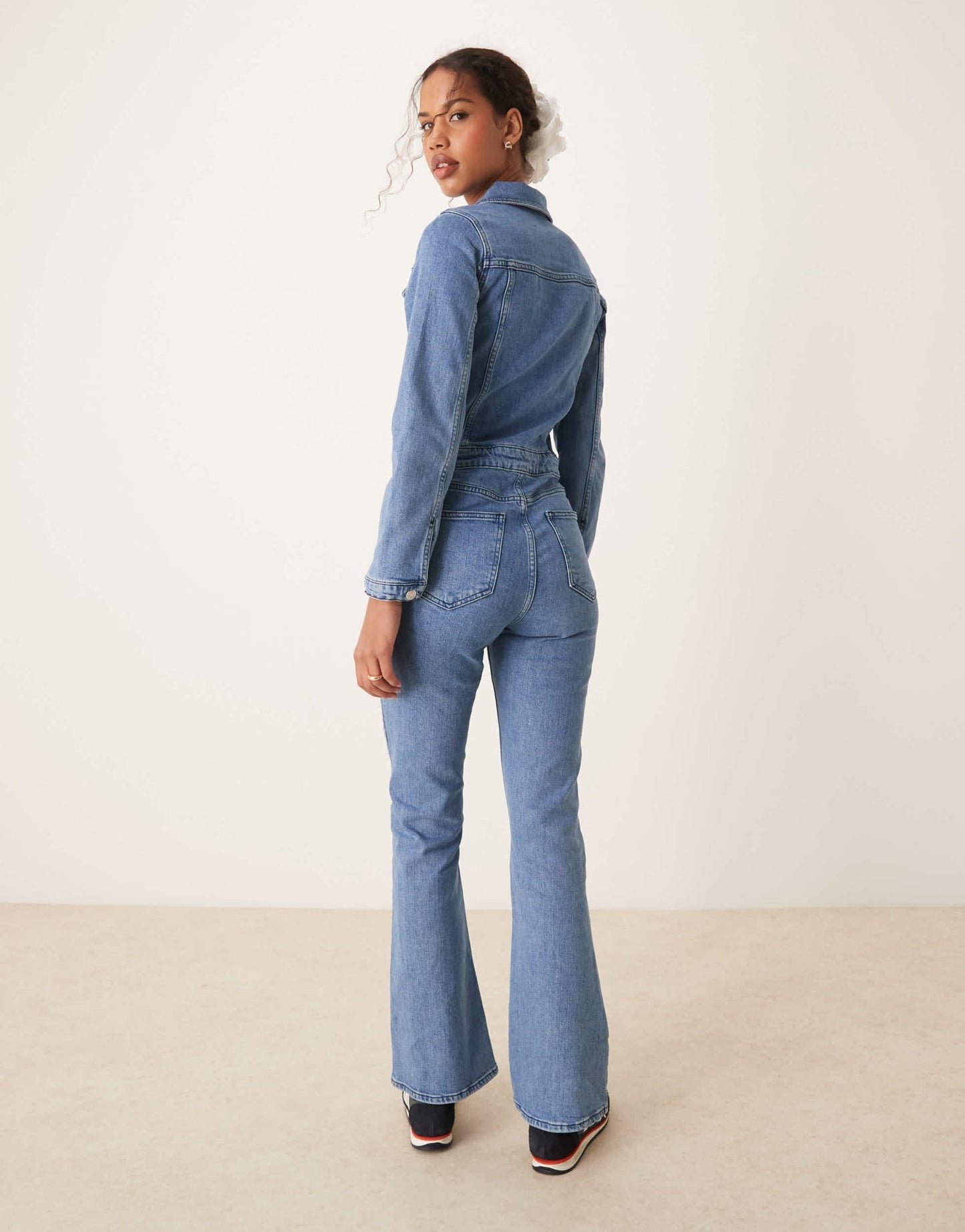 ASOS DESIGN denim long sleeve jumpsuit in mid blue - ASOS Sample Sale