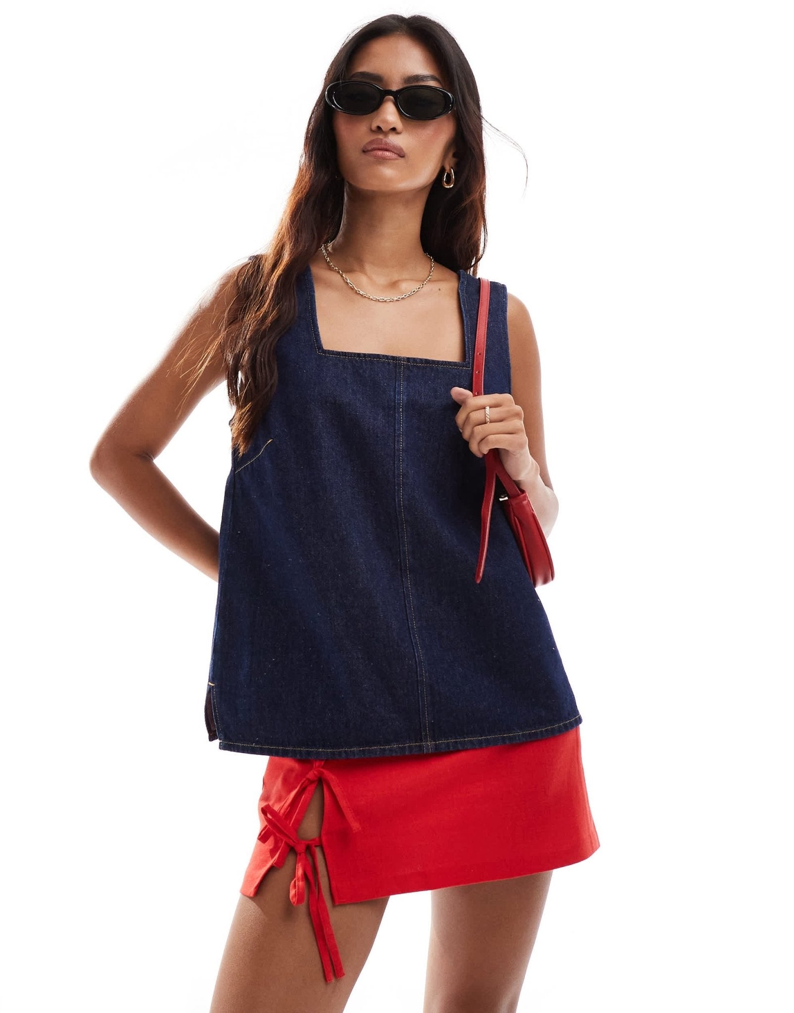 ASOS DESIGN denim long tank top in indigo - ASOS Sample Sale