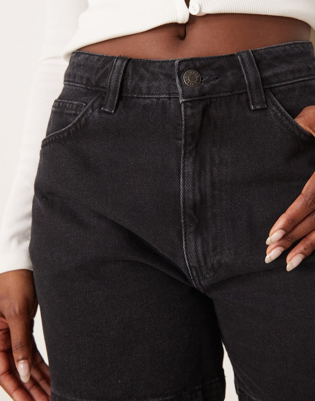ASOS DESIGN denim longer A line short in black - ASOS Sample Sale