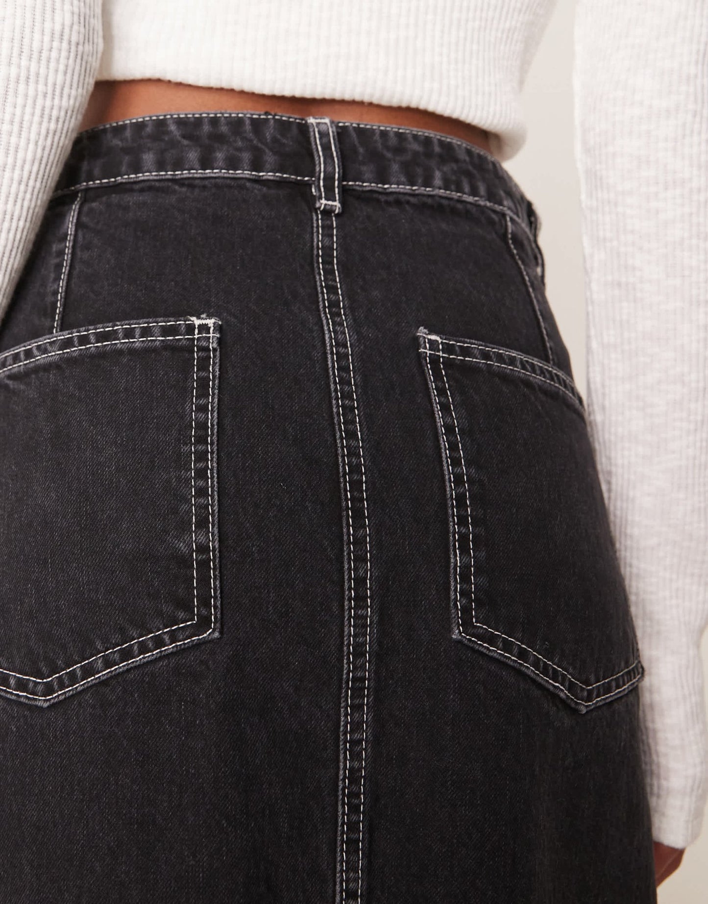 ASOS DESIGN denim maxi skirt with patch pockets contrast stitching in washed black - ASOS Sample Sale