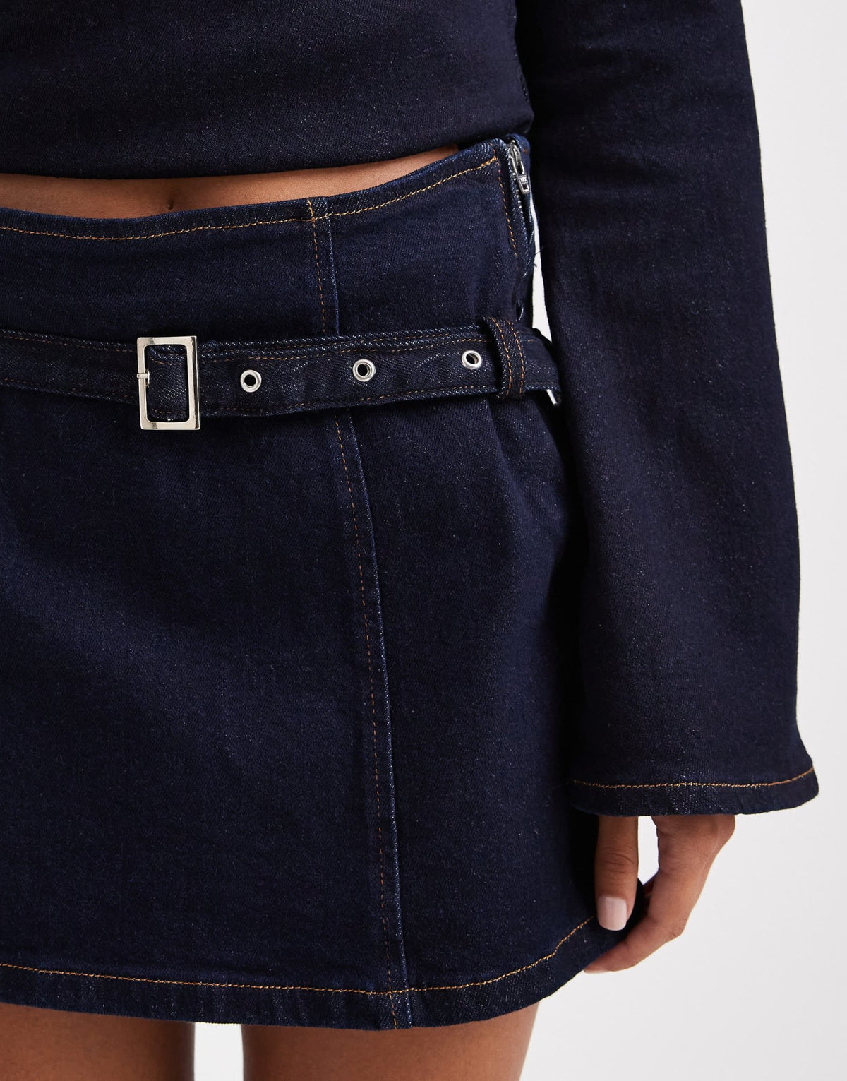 ASOS DESIGN denim micro mini skirt with skinny belt in indigo - ASOS Sample Sale