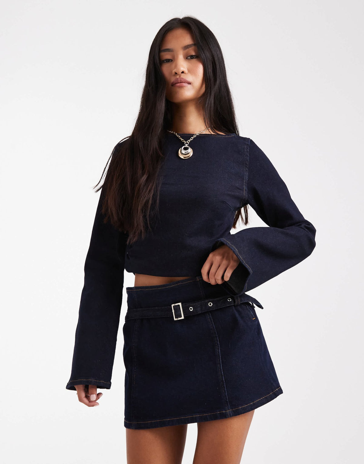 ASOS DESIGN denim micro mini skirt with skinny belt in indigo - ASOS Sample Sale
