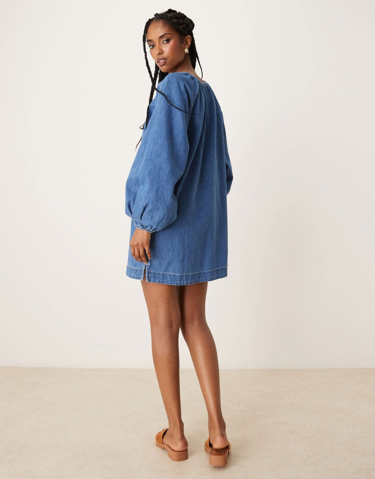 ASOS DESIGN denim mini dress with balloon sleeves in midwash blue - ASOS Sample Sale