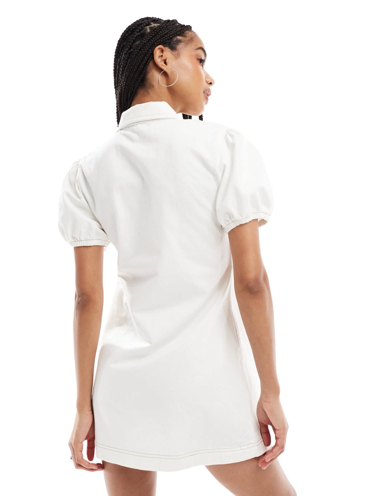 ASOS DESIGN denim mini dress with collar and puff sleeves in ecru - ASOS Sample Sale