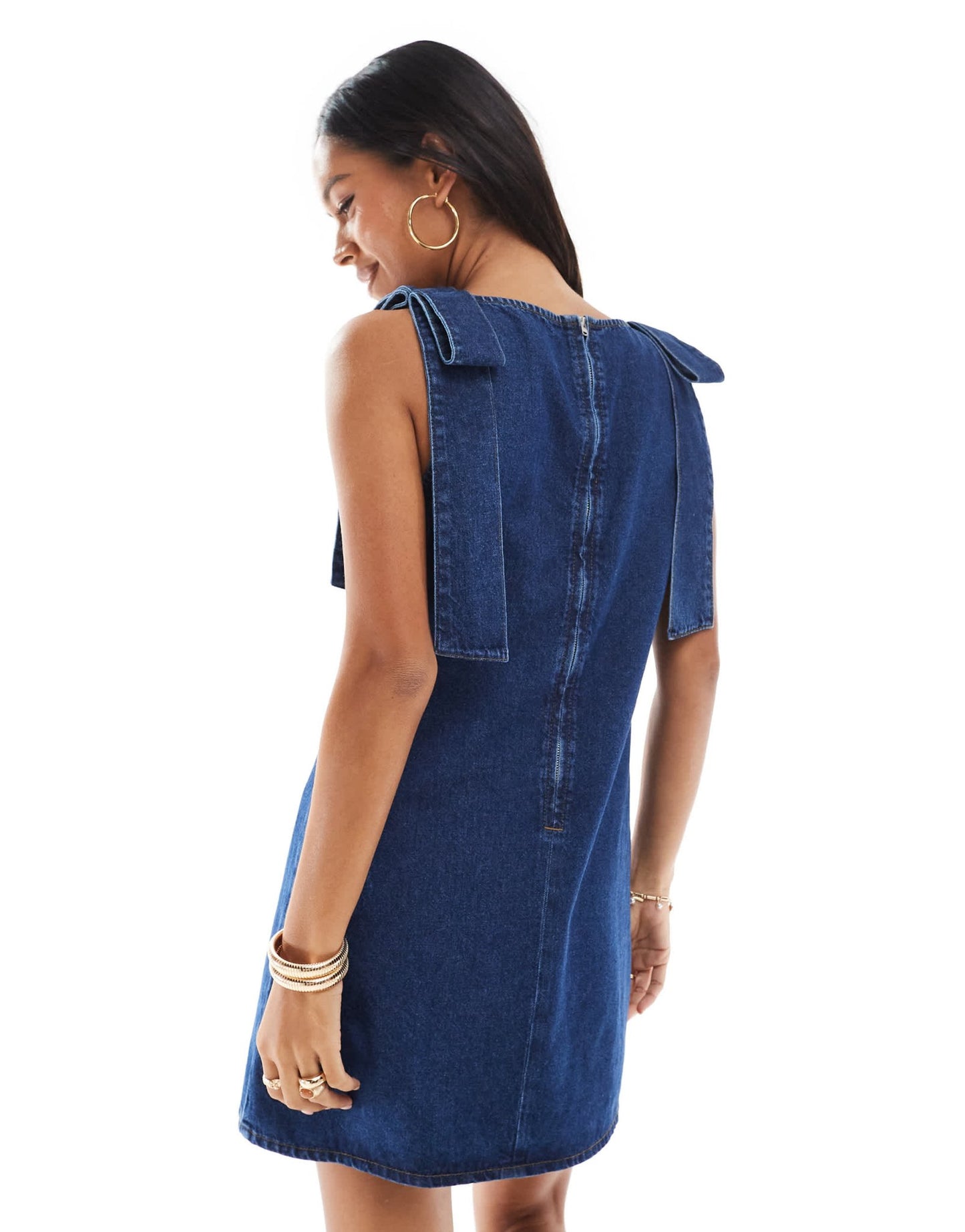 ASOS DESIGN denim mini shift dress with bow shoulders - ASOS Sample Sale