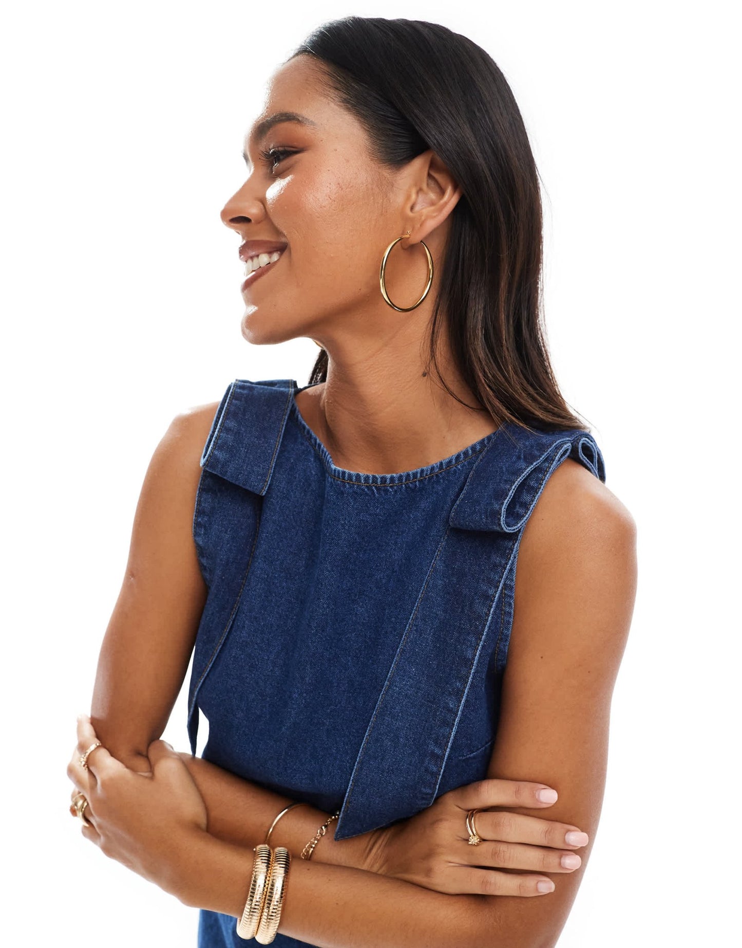 ASOS DESIGN denim mini shift dress with bow shoulders - ASOS Sample Sale