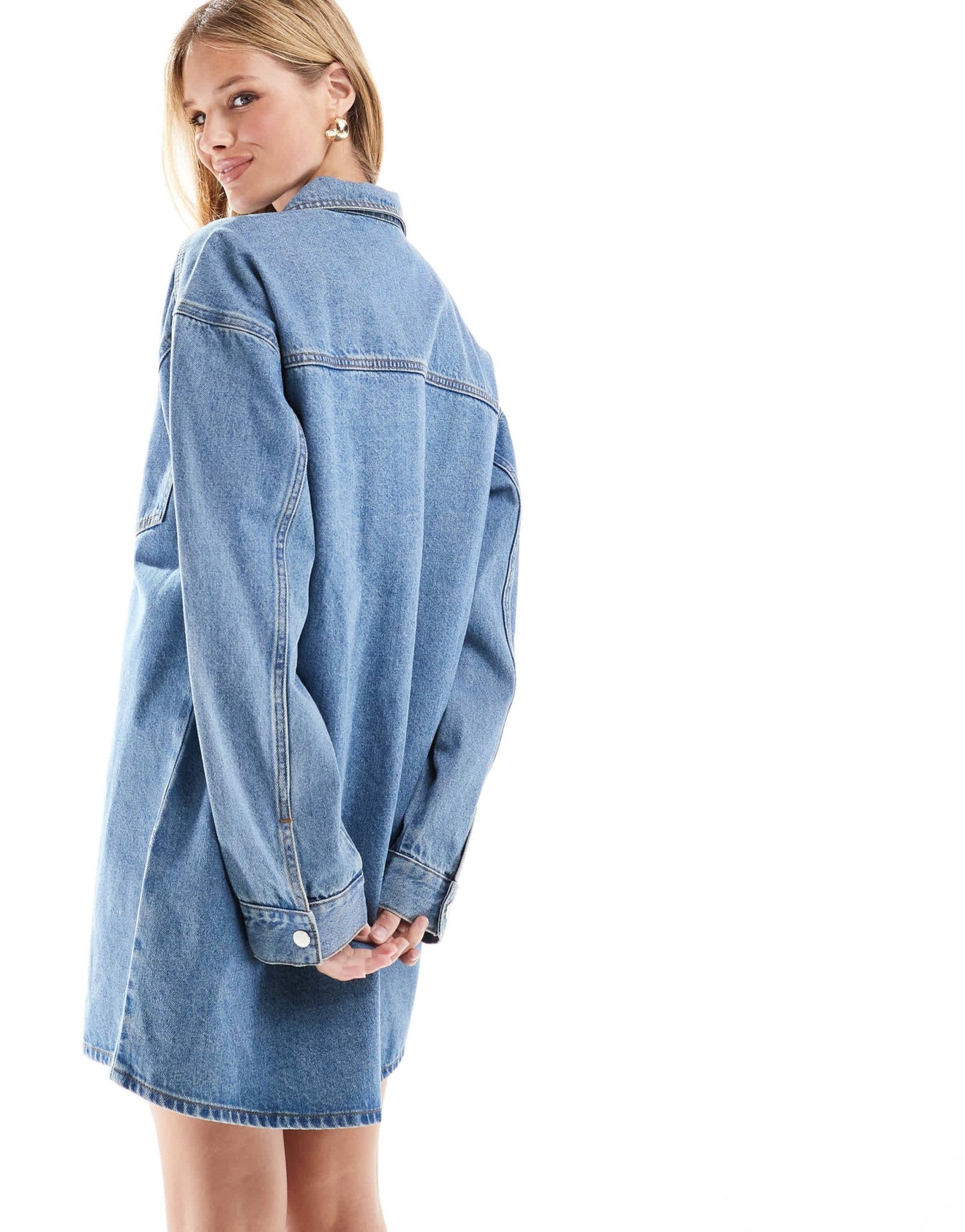 ASOS DESIGN denim mini shirt dress in midwash blue - ASOS Sample Sale