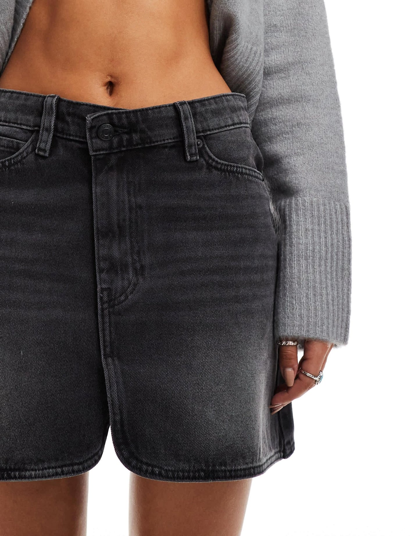 ASOS DESIGN denim mini skirt with cross front waist in wash black - ASOS Sample Sale