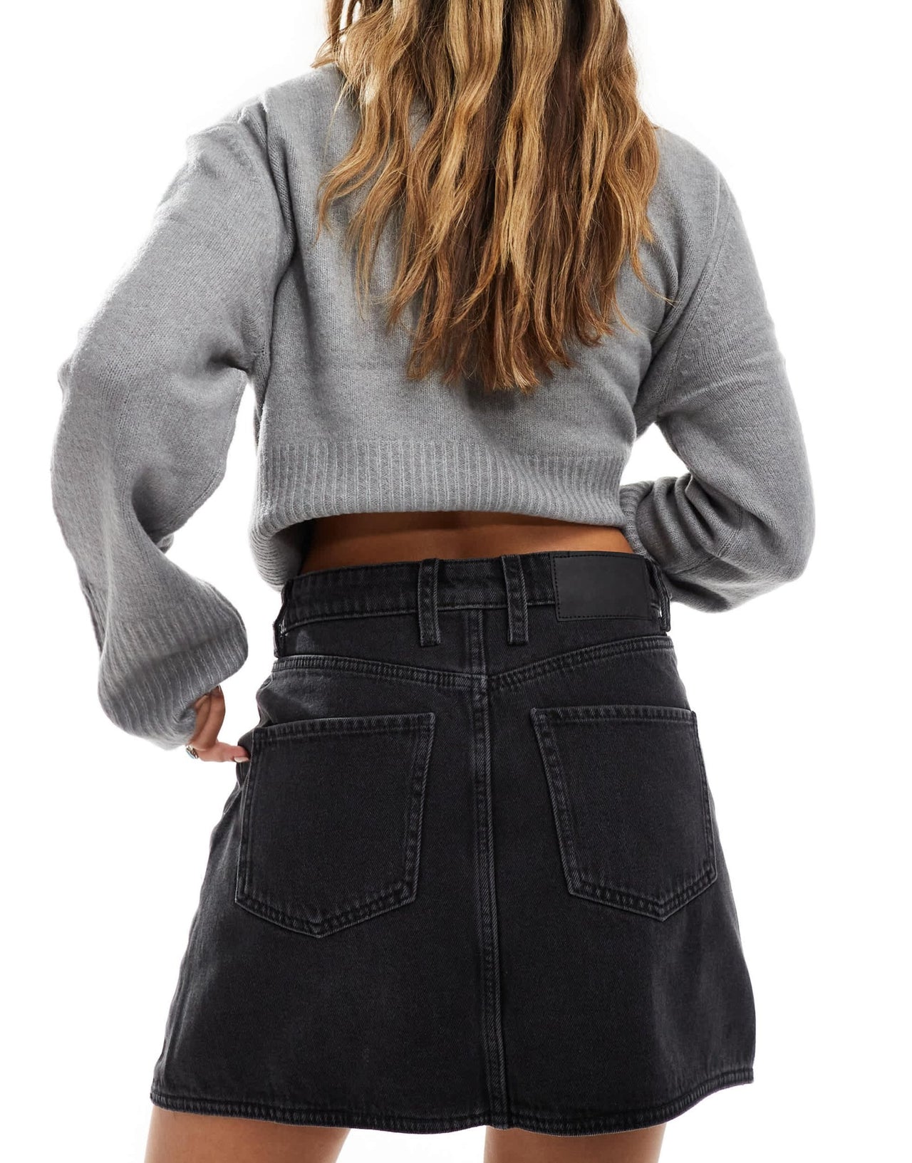 ASOS DESIGN denim mini skirt with cross front waist in wash black - ASOS Sample Sale