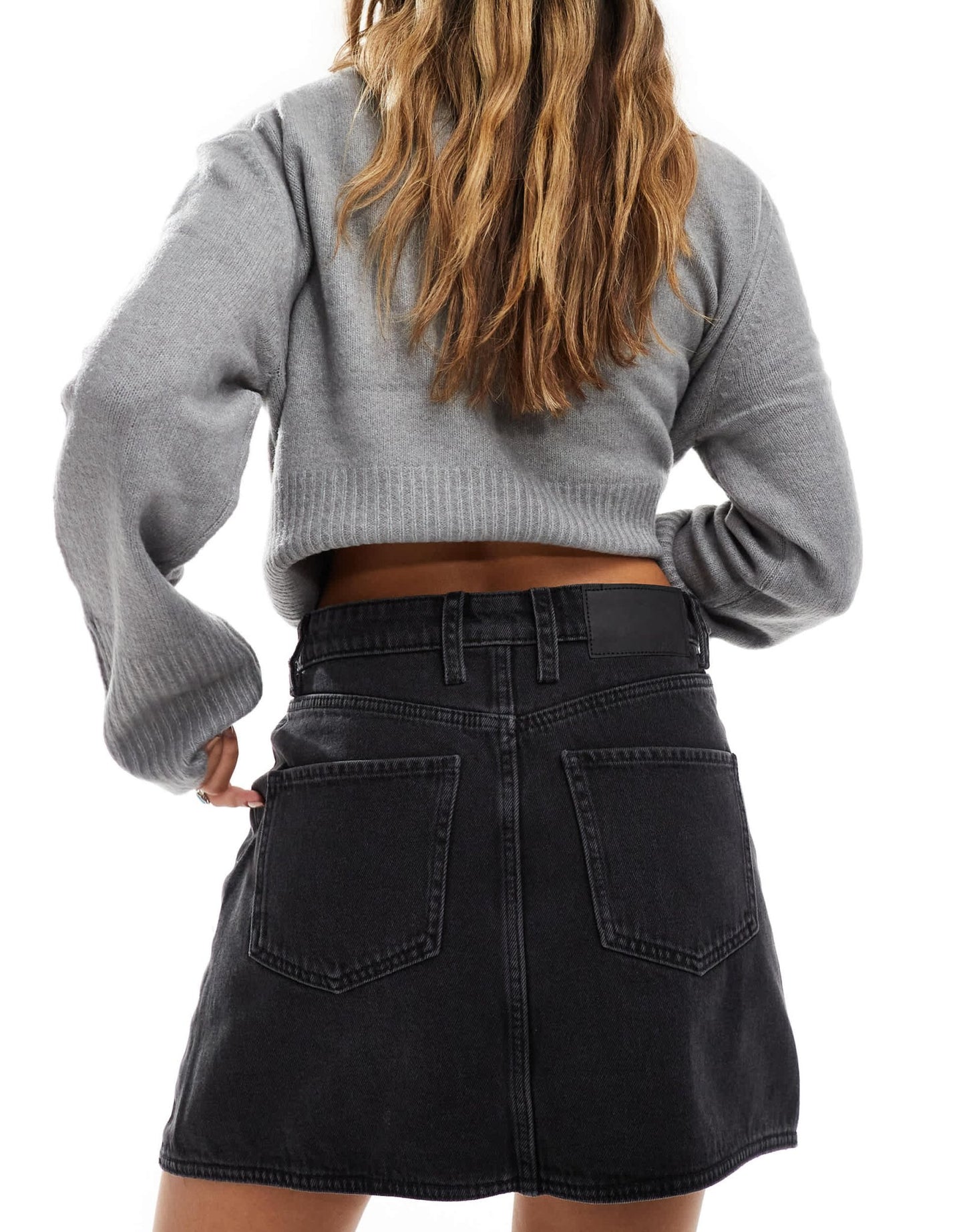 ASOS DESIGN denim mini skirt with cross front waist in wash black - ASOS Sample Sale