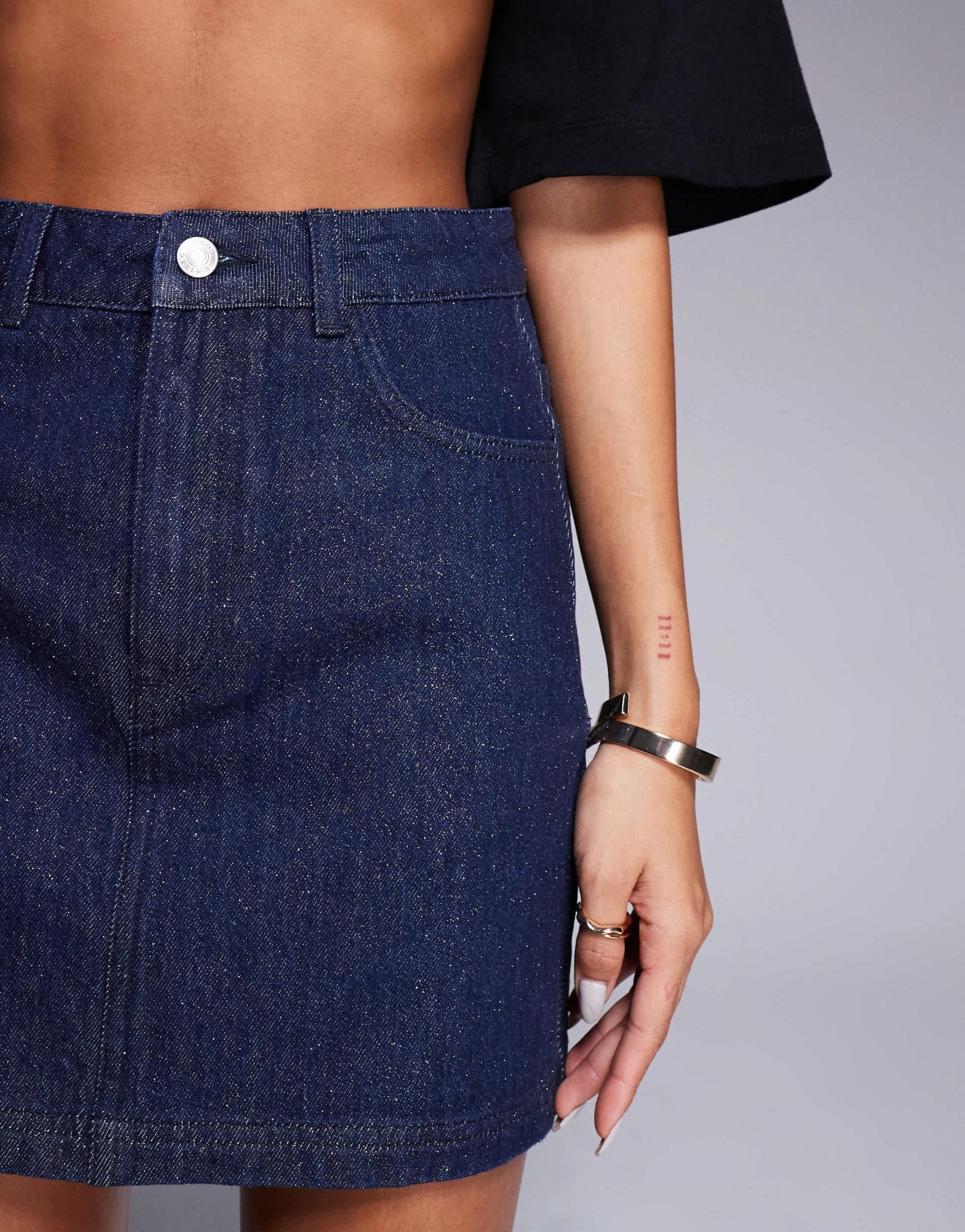 ASOS DESIGN denim mini skirt with glitter in blue - ASOS Sample Sale