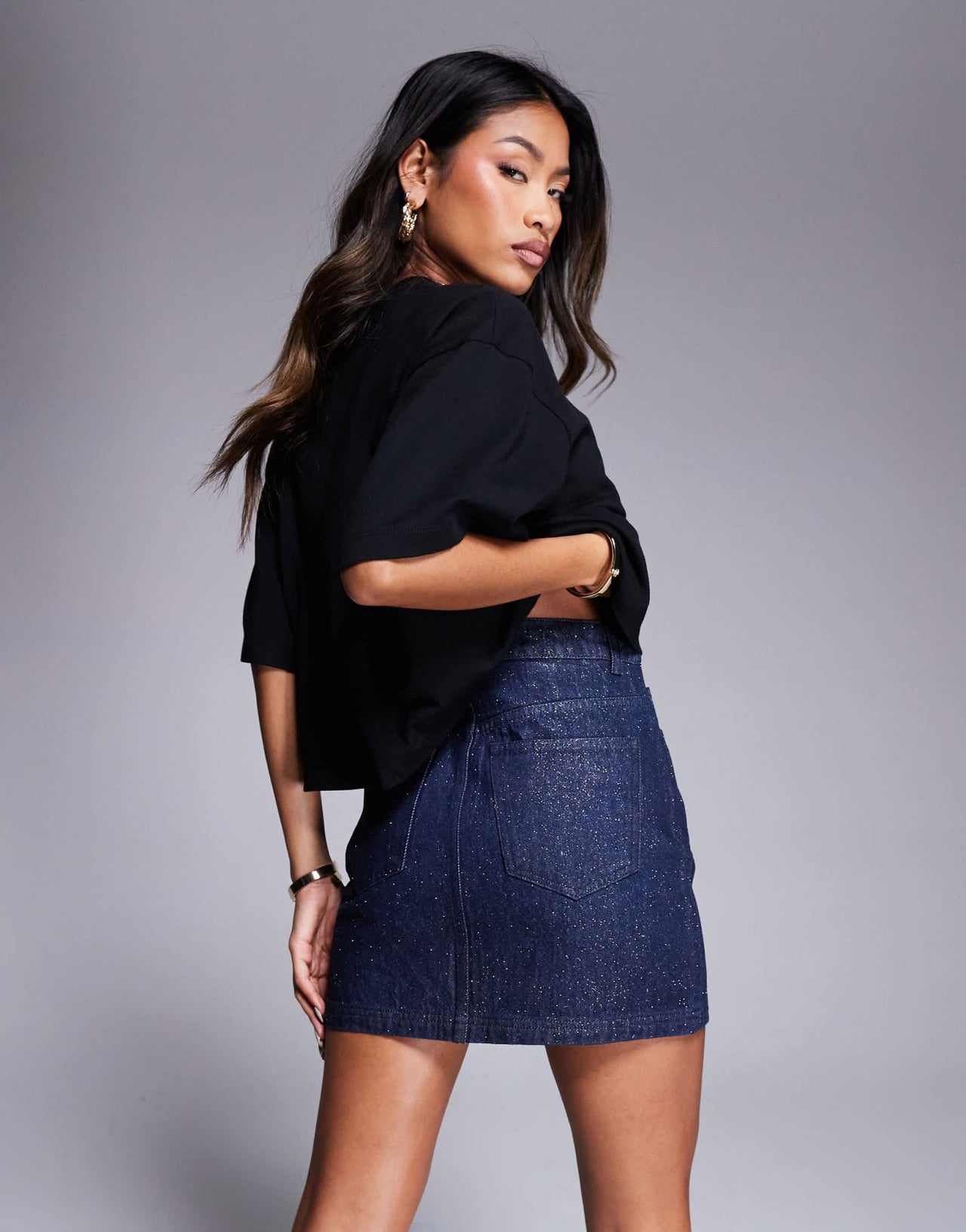ASOS DESIGN denim mini skirt with glitter in blue - ASOS Sample Sale