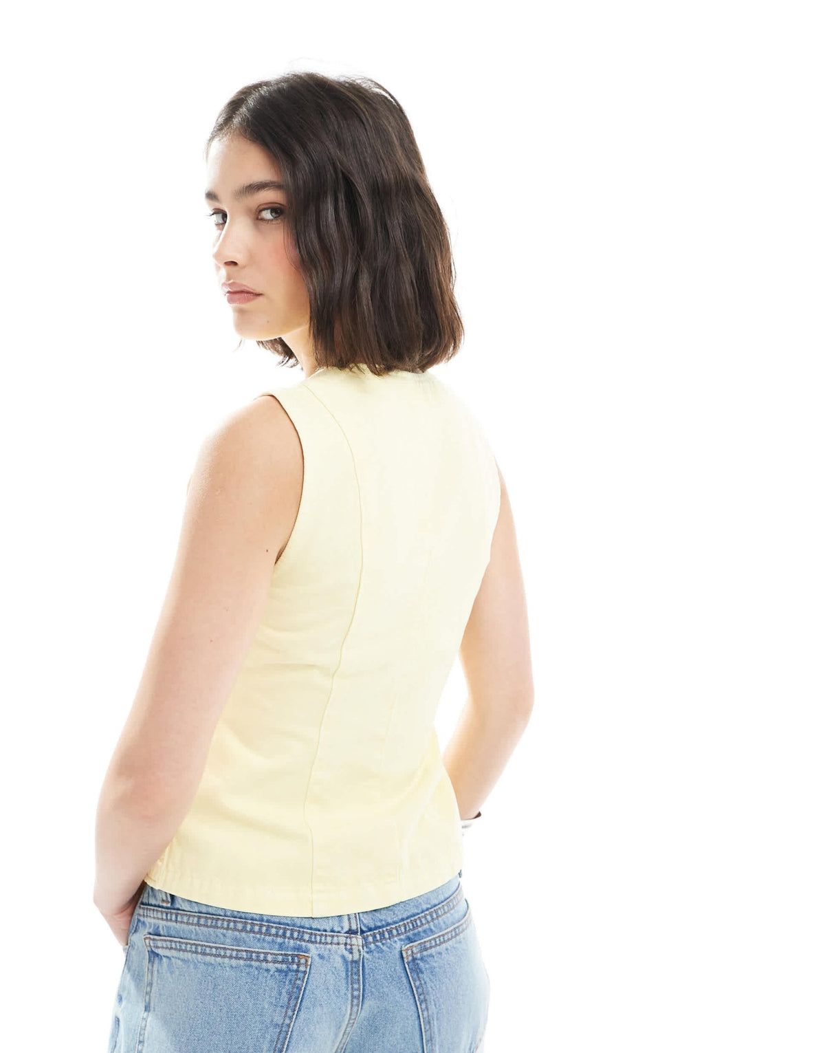 ASOS DESIGN denim peplum waistcoat in buttermilk - ASOS Sample Sale
