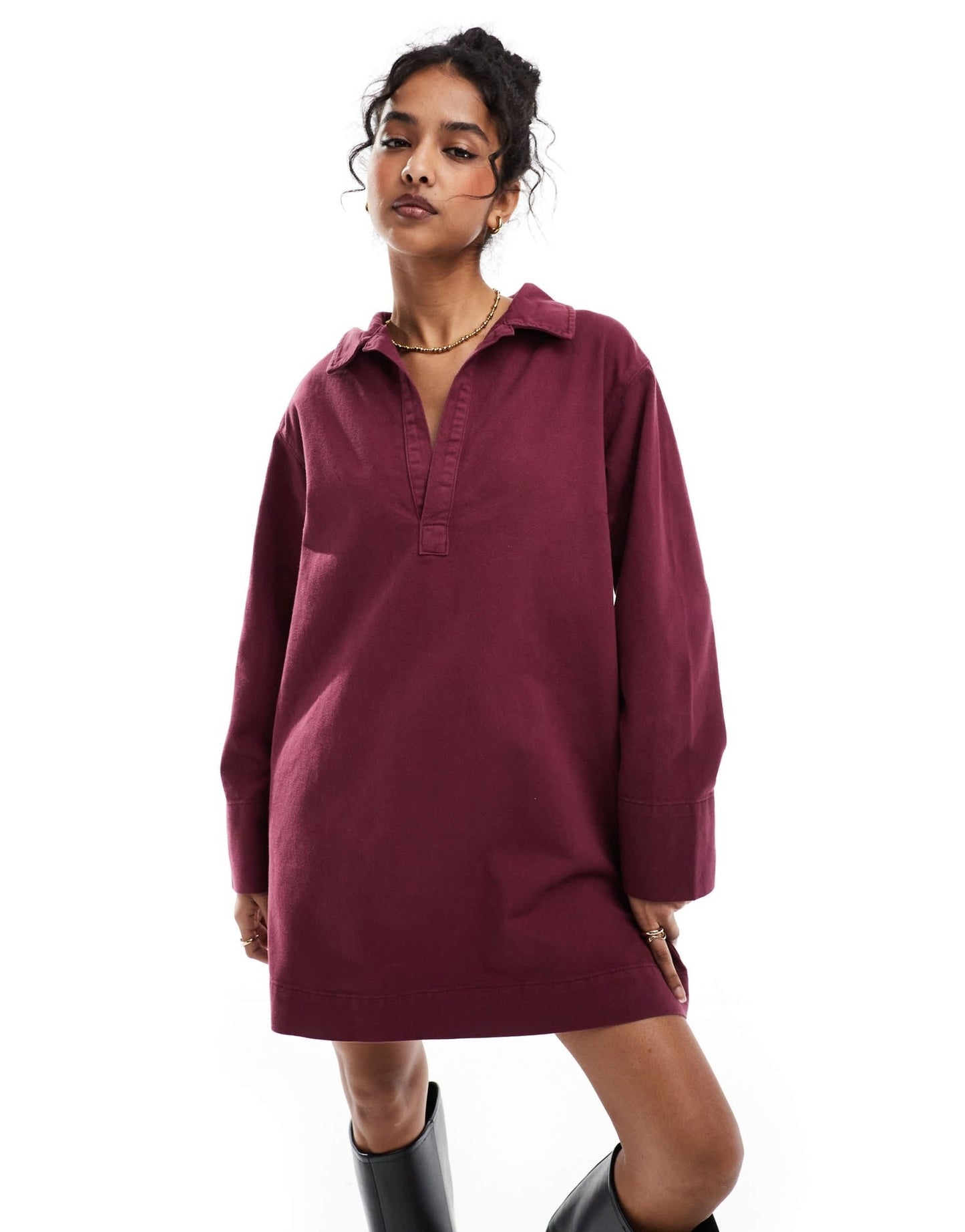 ASOS DESIGN denim rugby dress in burgundy - ASOS Sample Sale