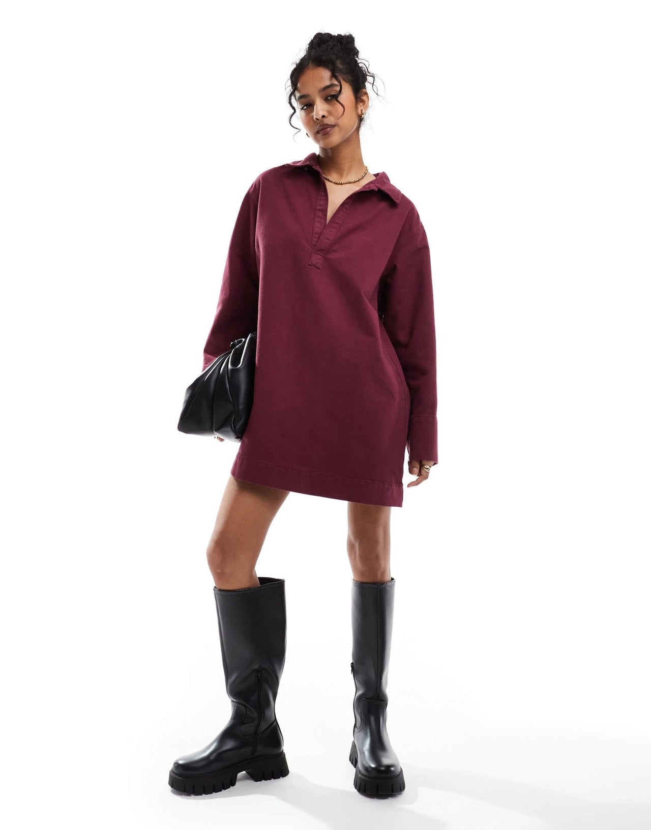 ASOS DESIGN denim rugby dress in burgundy - ASOS Sample Sale