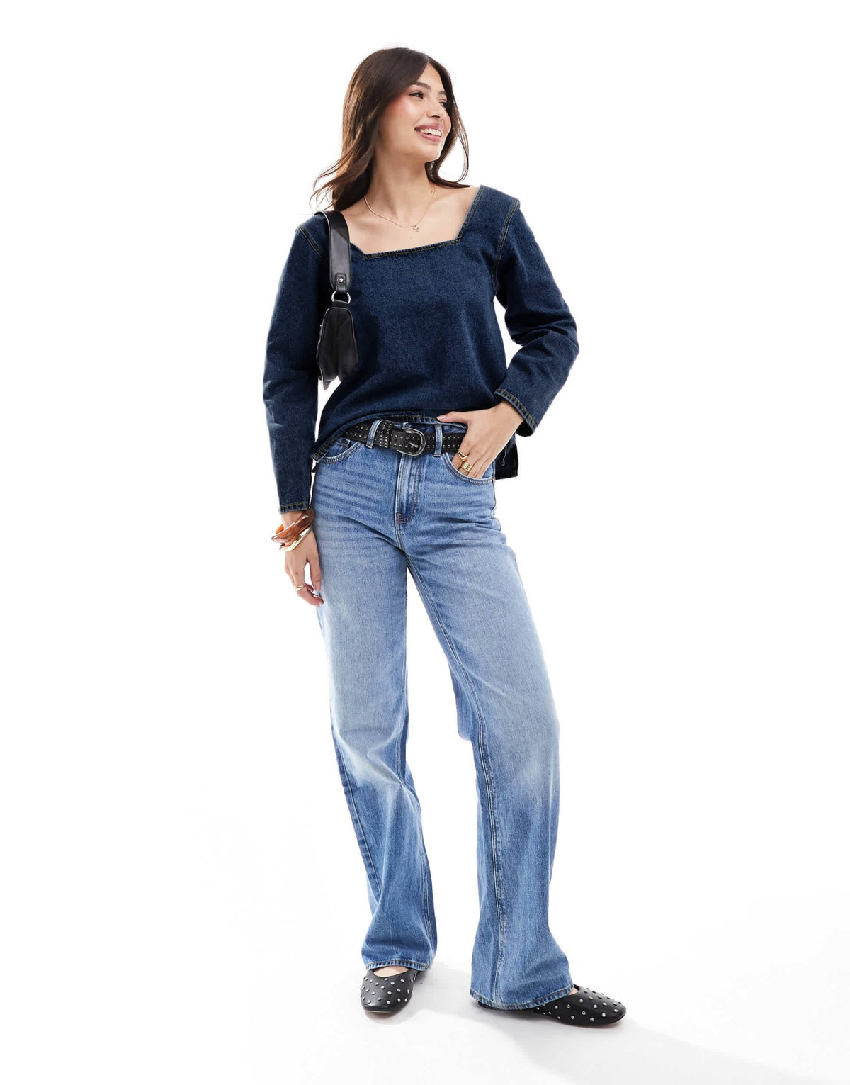 ASOS DESIGN denim seamed long sleeve top in dark indigo - ASOS Sample Sale