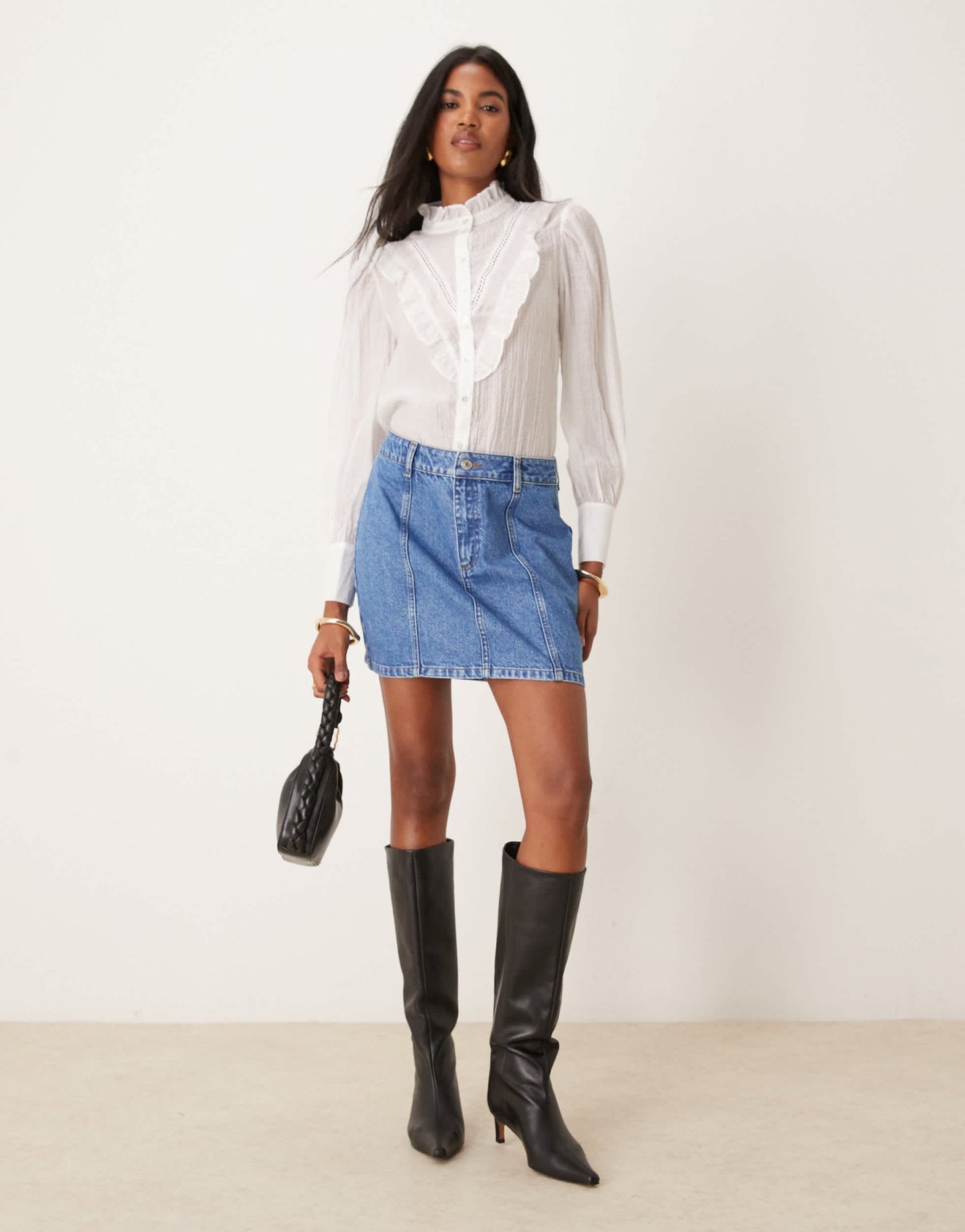 ASOS DESIGN denim seamed mini skirt in mid blue - ASOS Sample Sale