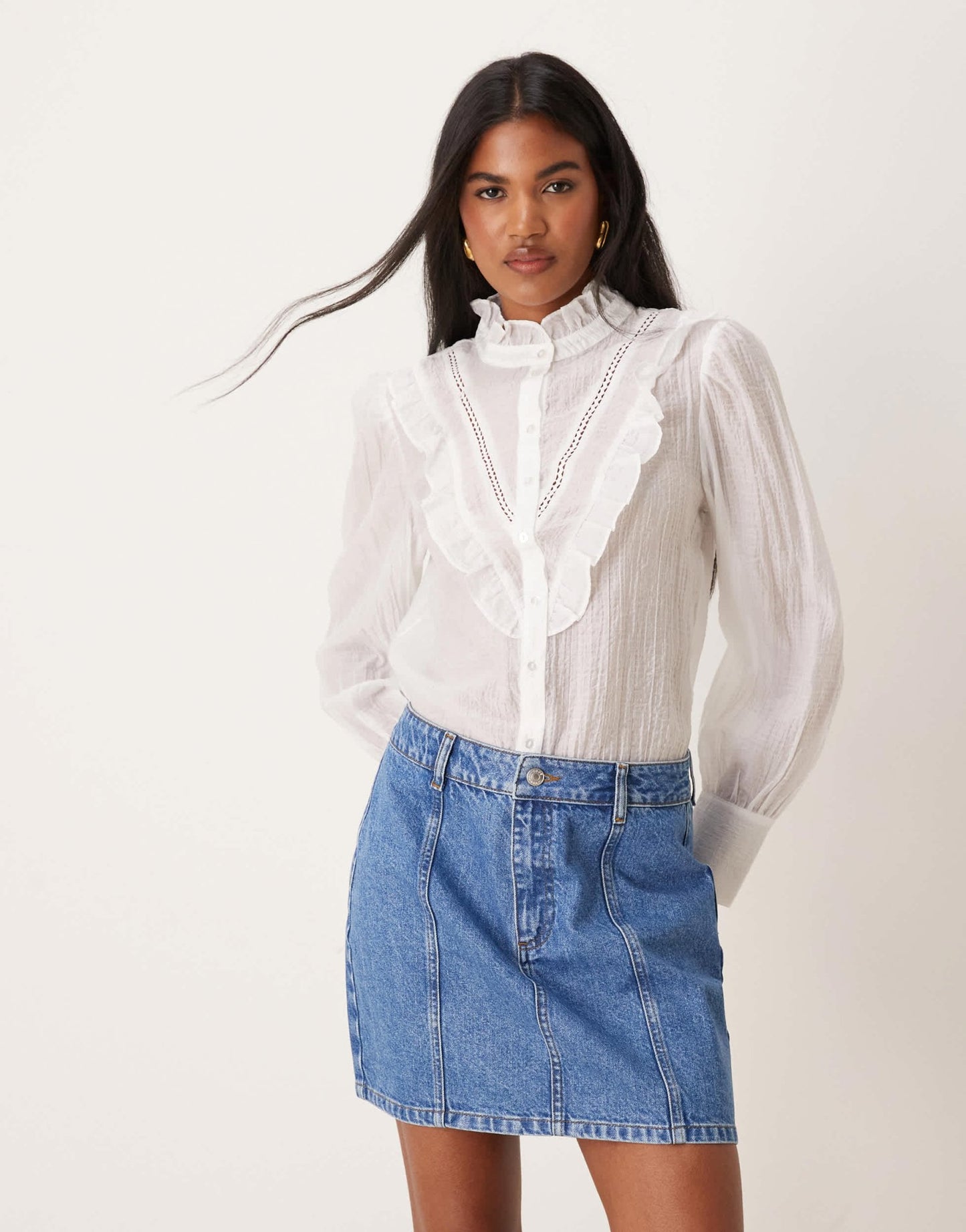 ASOS DESIGN denim seamed mini skirt in mid blue - ASOS Sample Sale