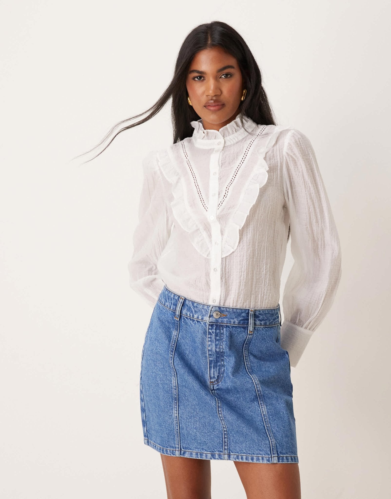 ASOS DESIGN denim seamed mini skirt in mid blue - ASOS Sample Sale