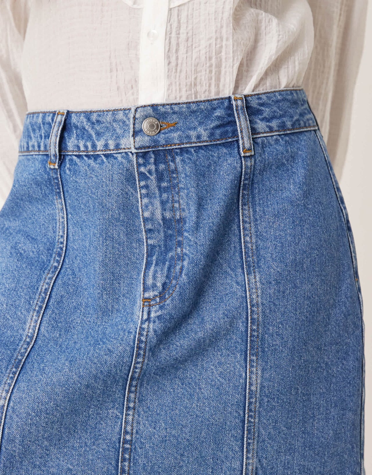 ASOS DESIGN denim seamed mini skirt in mid blue - ASOS Sample Sale