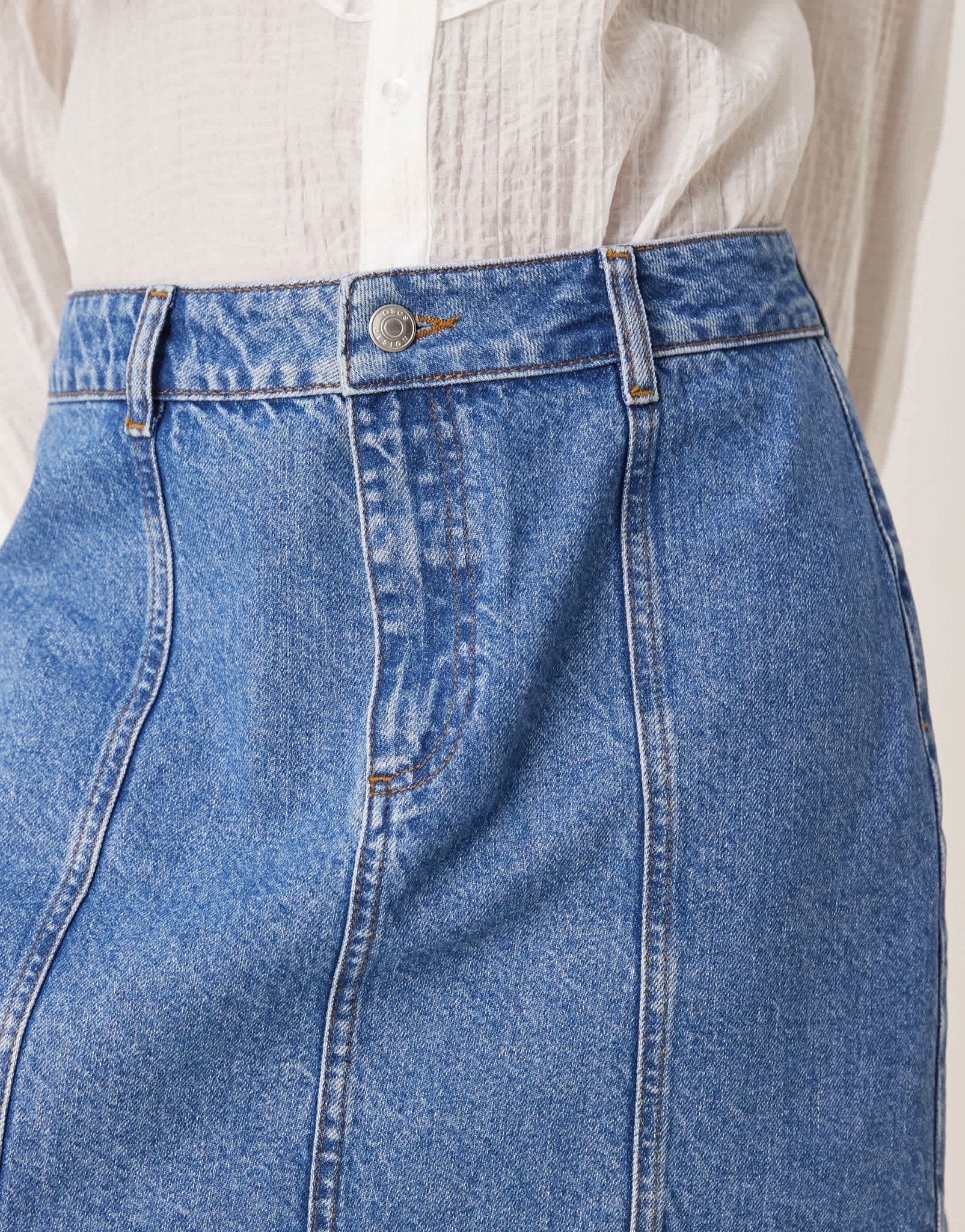 ASOS DESIGN denim seamed mini skirt in mid blue - ASOS Sample Sale