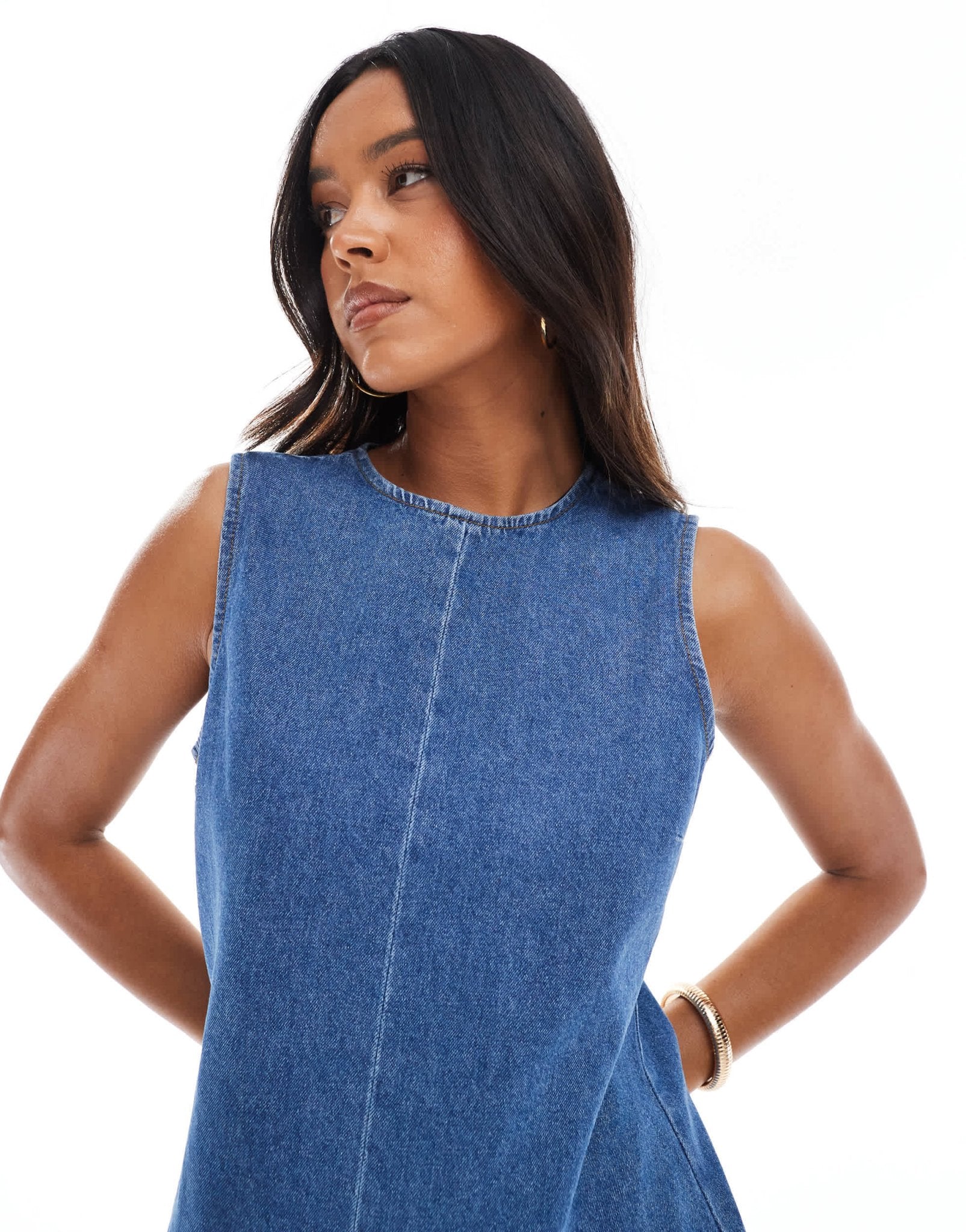 ASOS DESIGN denim shift dress with dropped waist pleat - ASOS Sample Sale