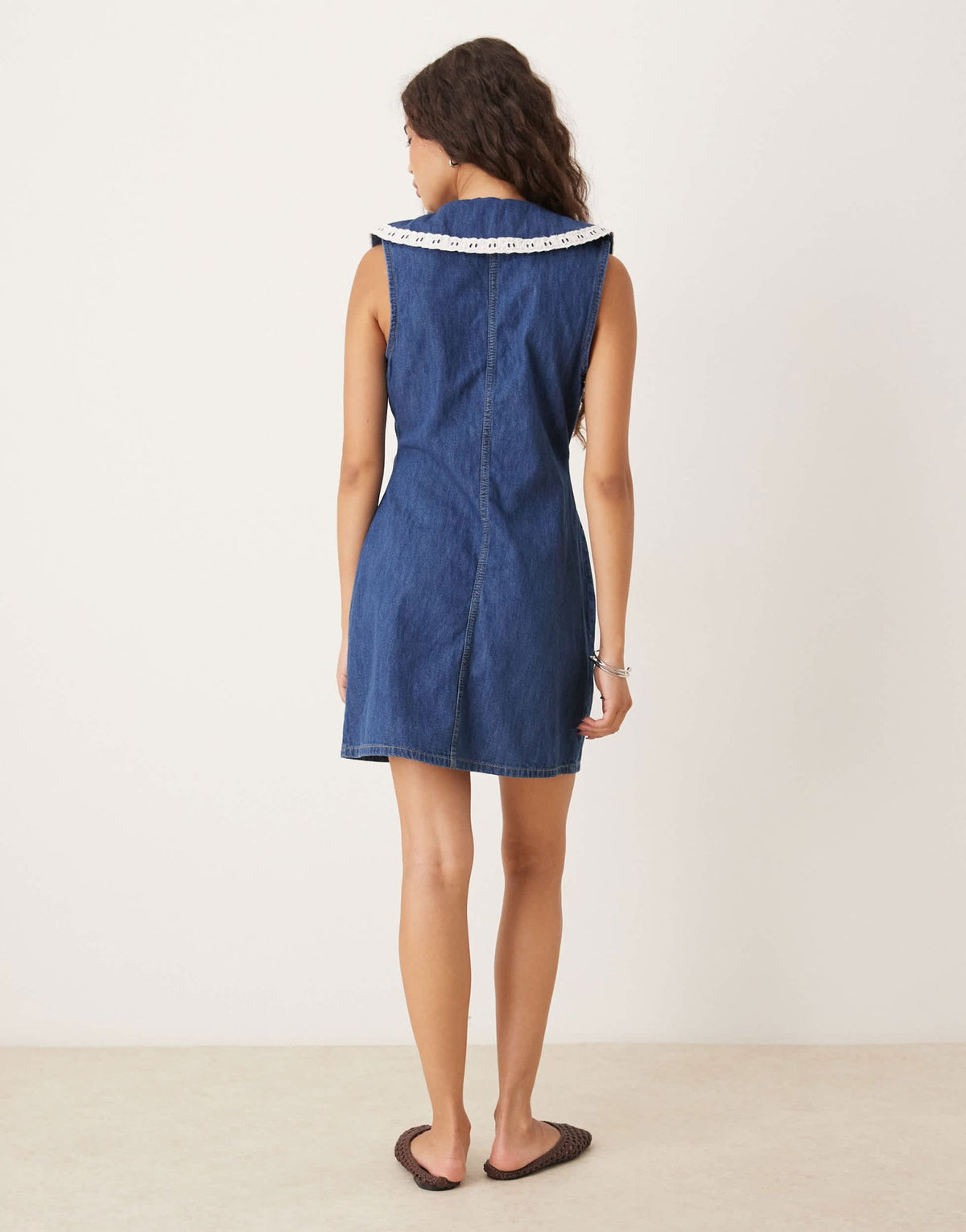 ASOS DESIGN denim sleeveless mini dress with oversized collar in dark blue - ASOS Sample Sale
