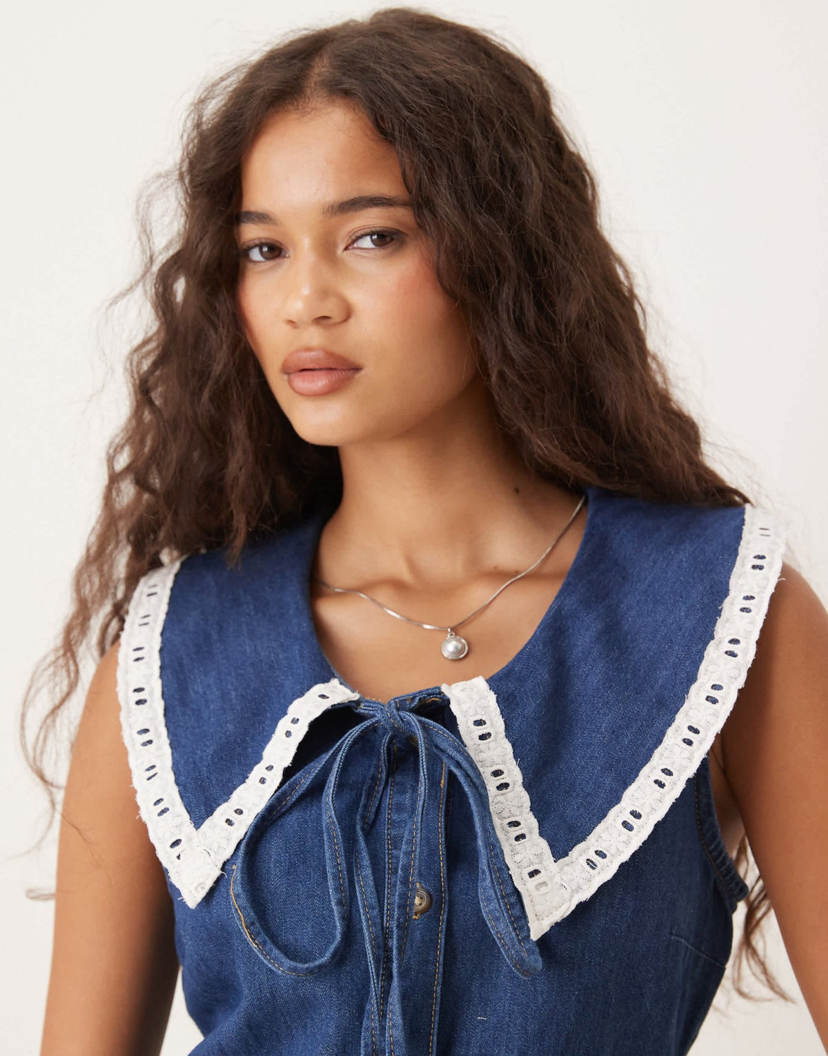 ASOS DESIGN denim sleeveless mini dress with oversized collar in dark blue - ASOS Sample Sale