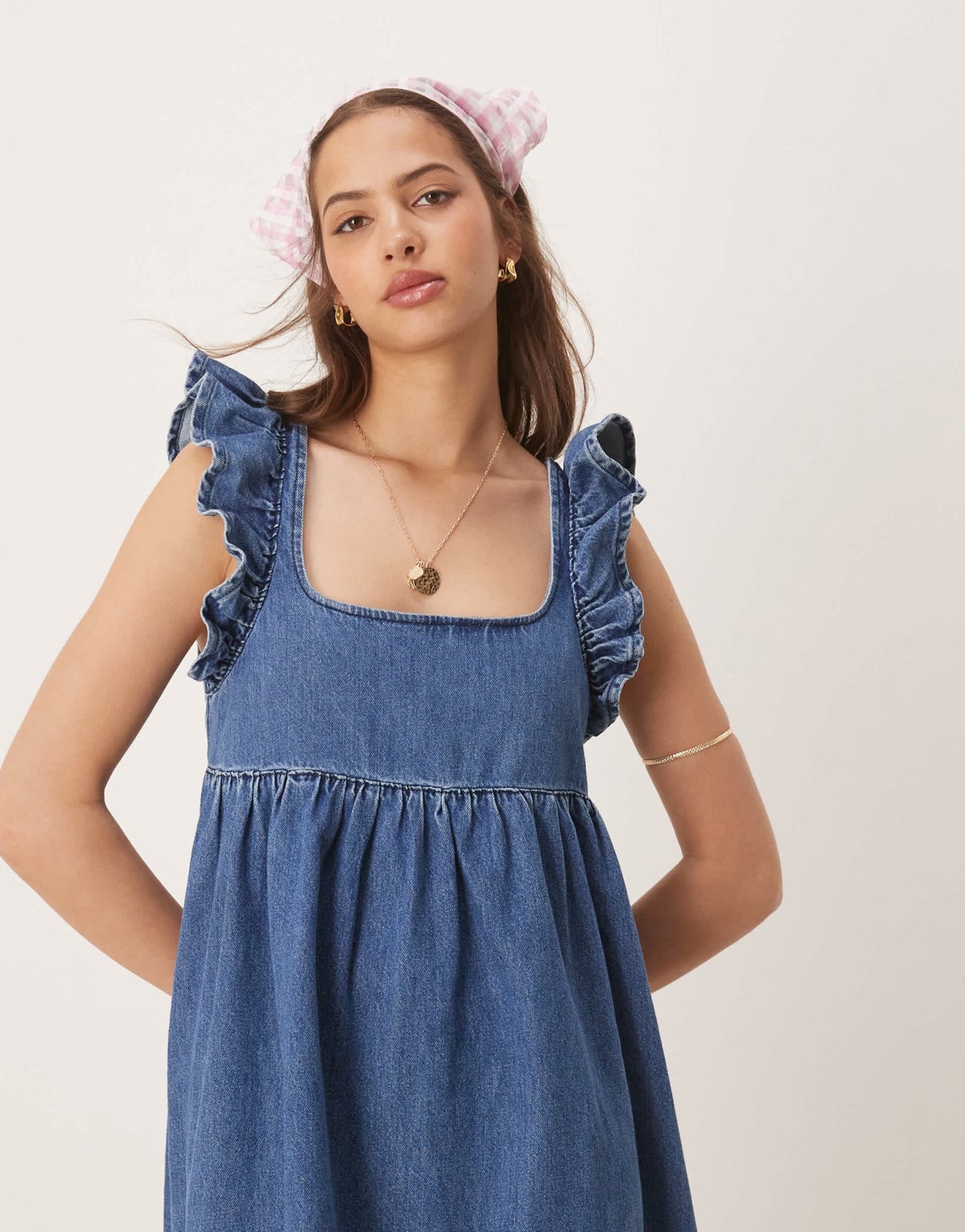 ASOS DESIGN denim smock maxi dress with bow back in midwash blue - ASOS Sample Sale