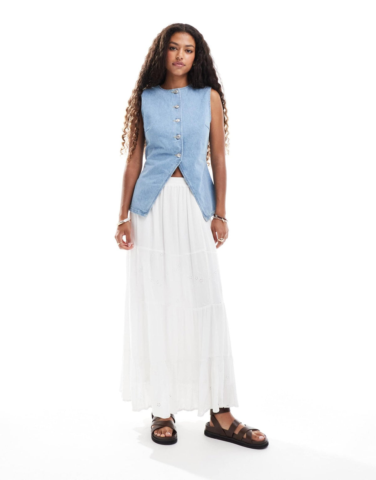 ASOS DESIGN denim split front waistcoat in mid blue - ASOS Sample Sale