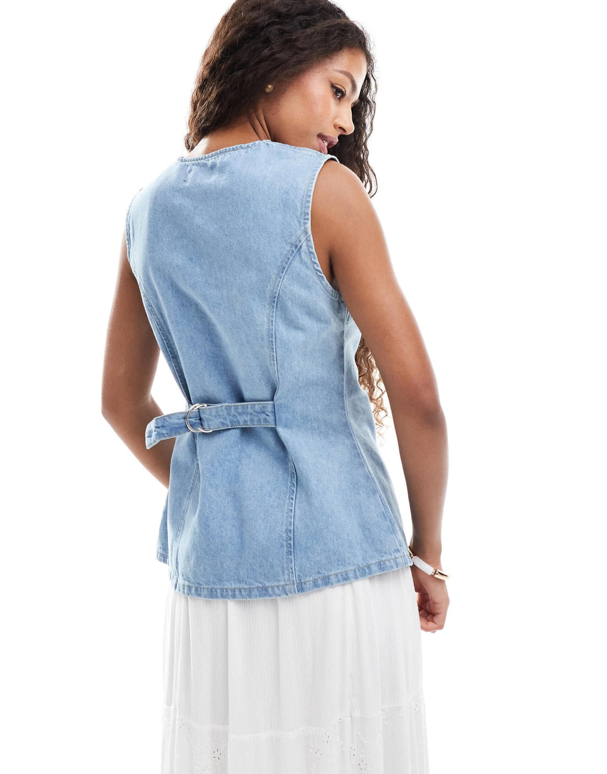ASOS DESIGN denim split front waistcoat in mid blue - ASOS Sample Sale