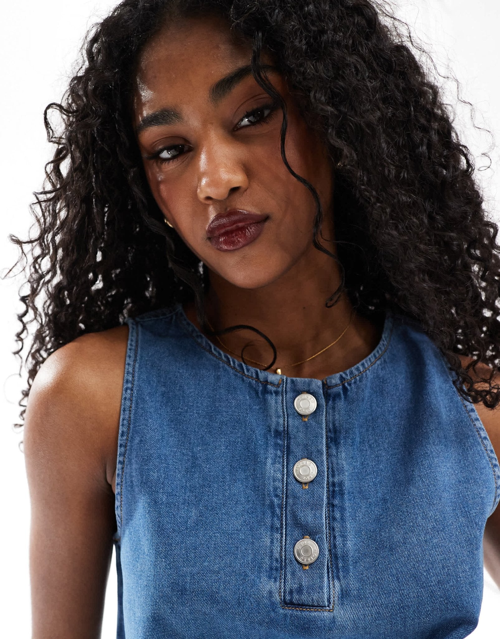 ASOS DESIGN denim tank top with henley button down neck - ASOS Sample Sale