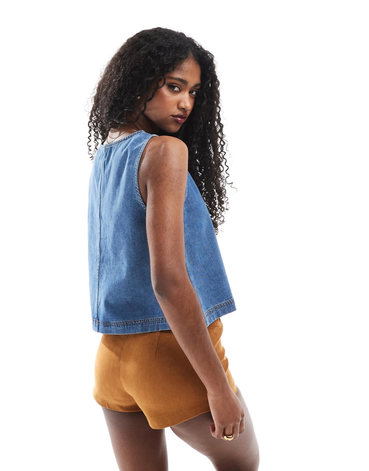ASOS DESIGN denim tank top with henley button down neck - ASOS Sample Sale
