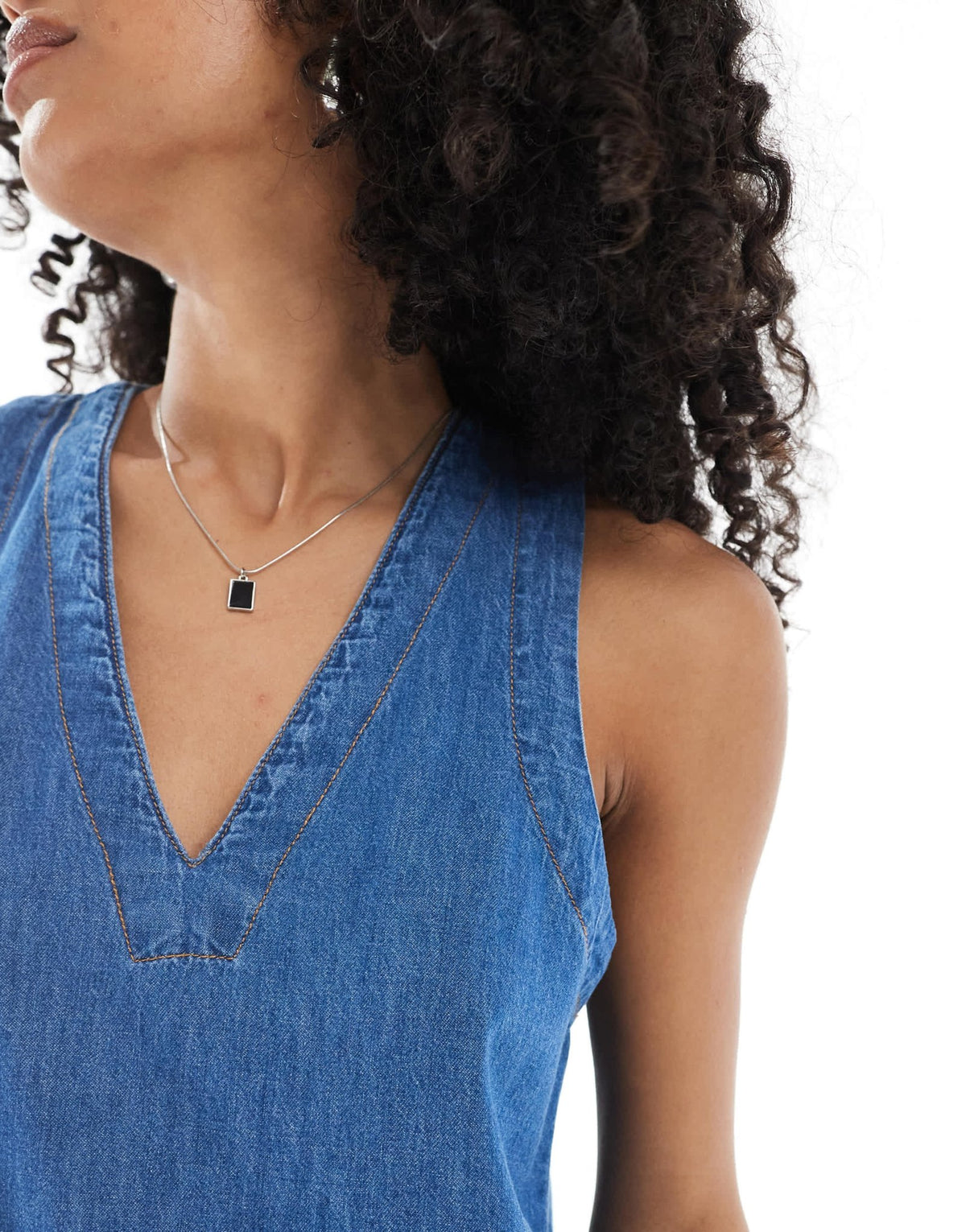 ASOS DESIGN denim v neck shift dress in mid blue - ASOS Sample Sale