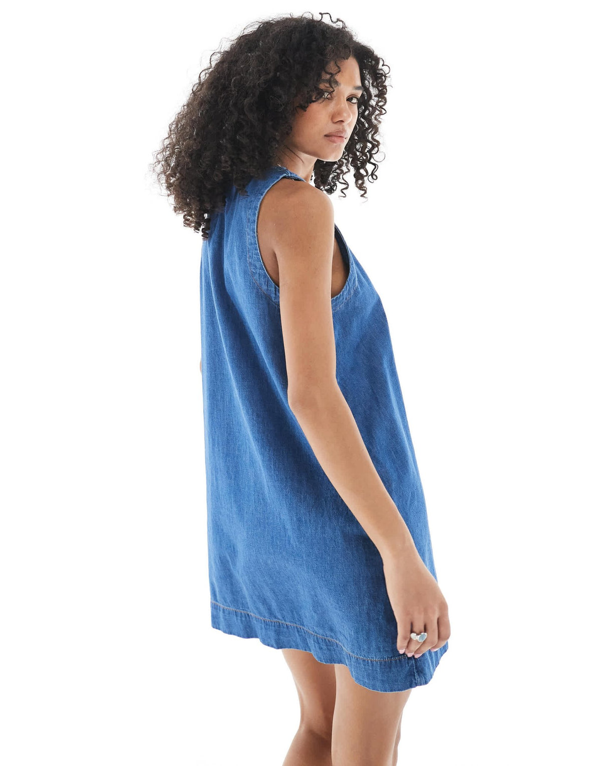 ASOS DESIGN denim v neck shift dress in mid blue - ASOS Sample Sale